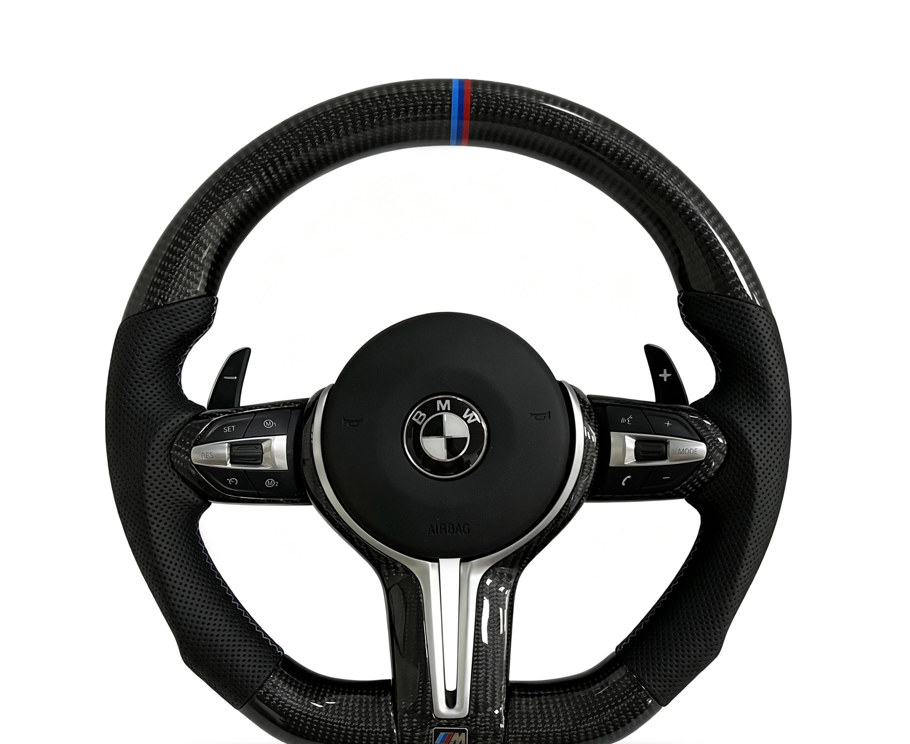 BMW Carbon Fibre & Perforated Leather Steering Wheel (Design 15) on a clean white background