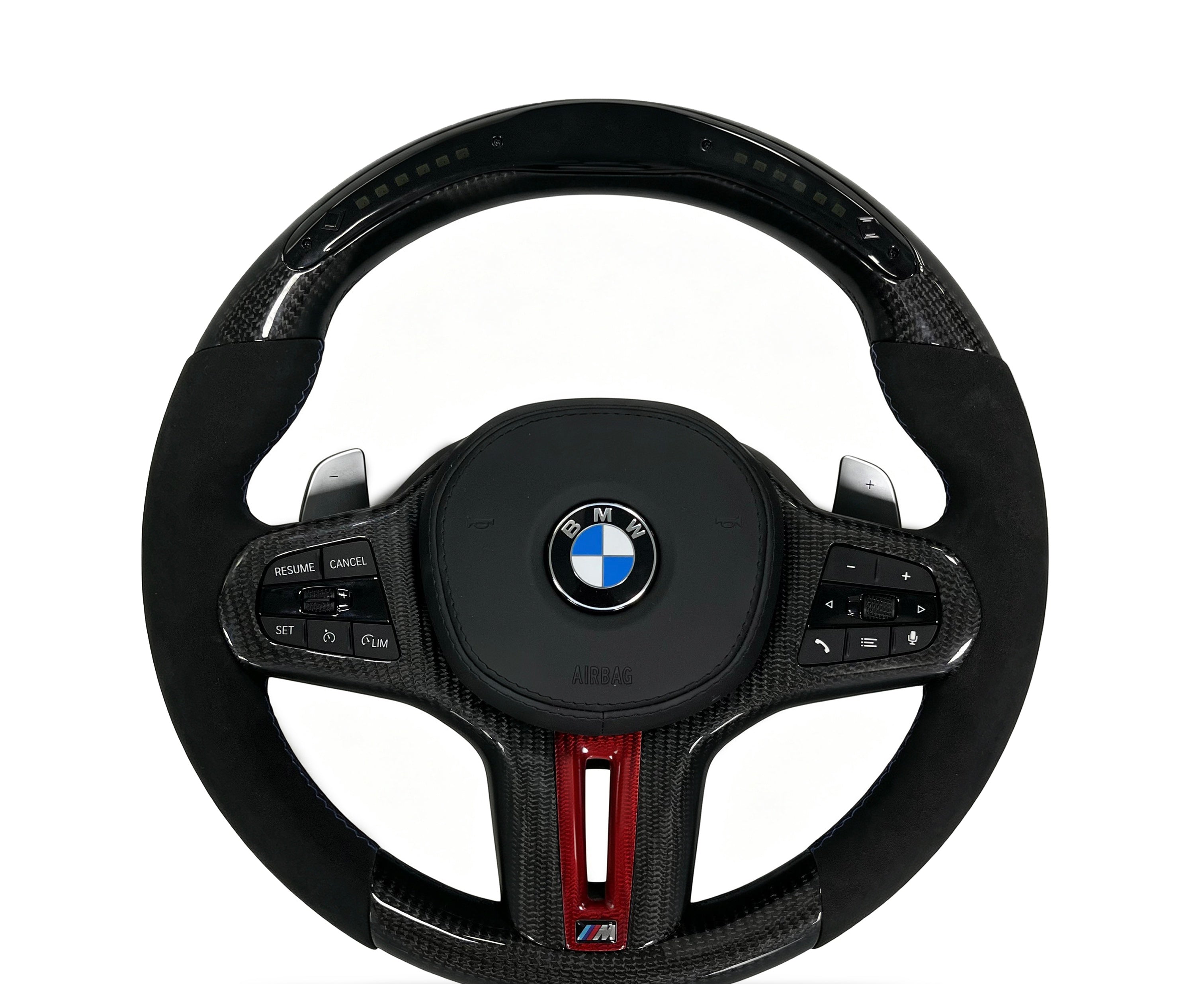 BMW Carbon Fibre & Alcantara Steering Wheel (Design 16) on a clean white background
