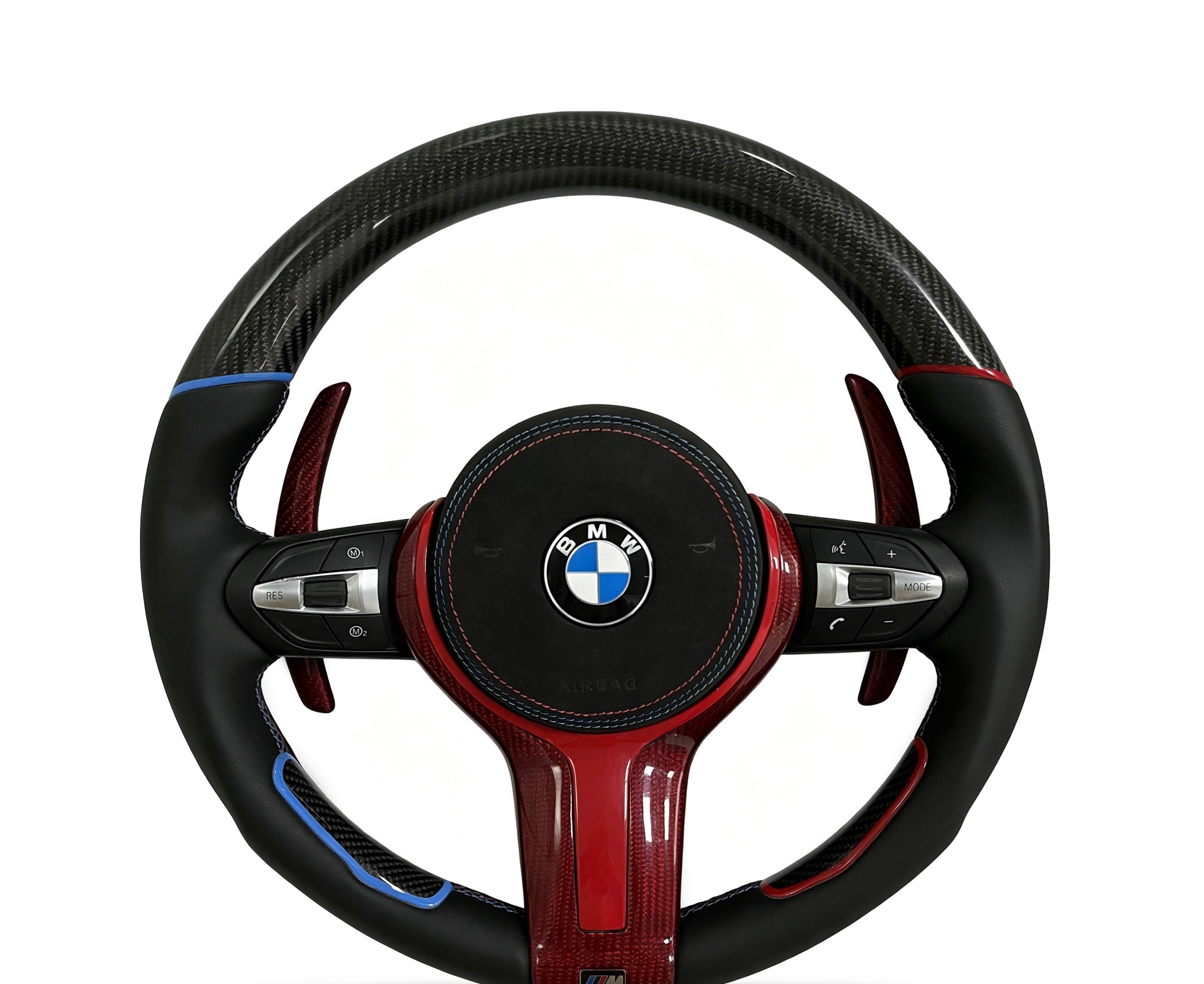 BMW Carbon Fibre & Smooth Leather Steering Wheel (Design 16) on a clean white background