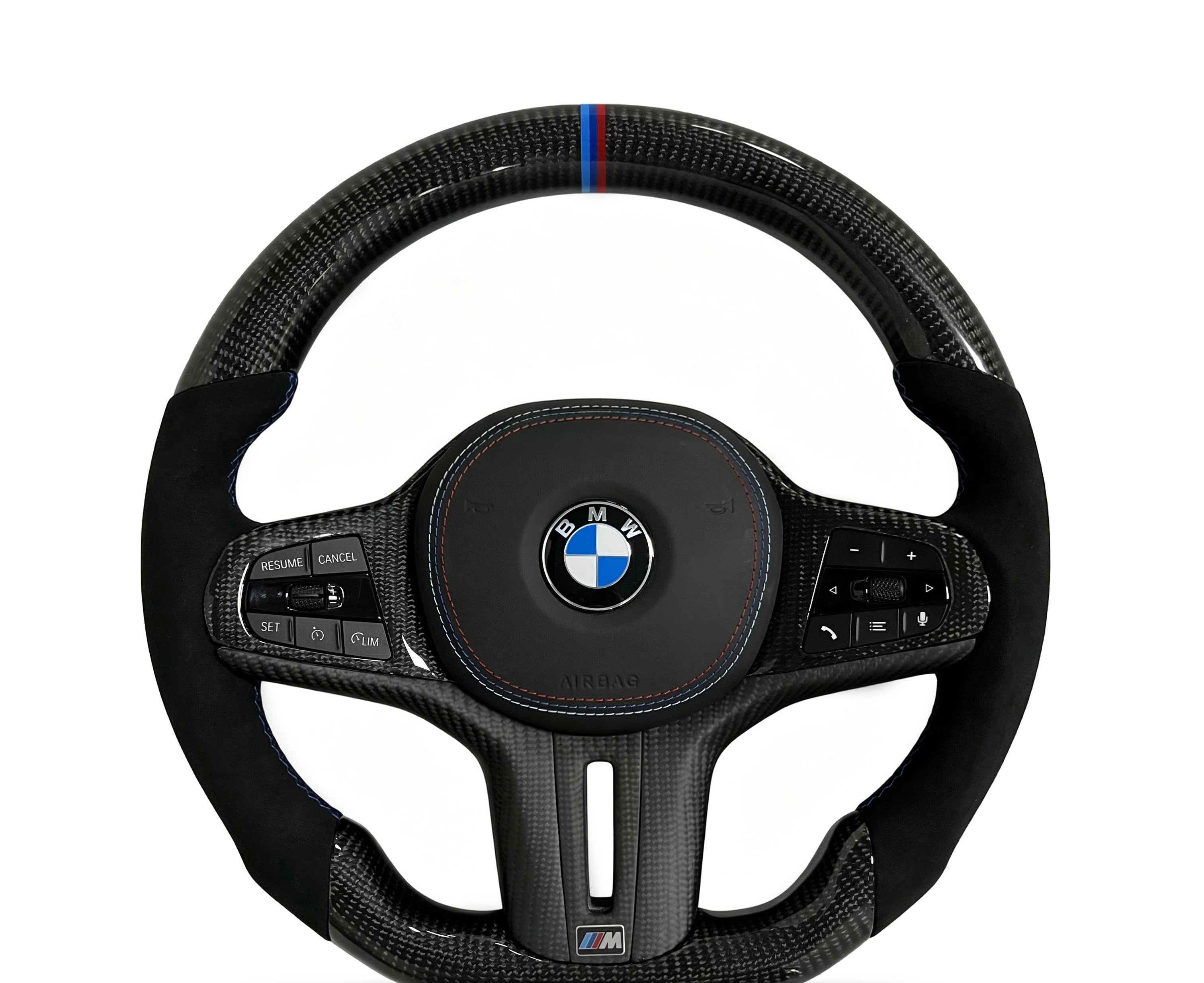 BMW Carbon Fibre & Alcantara Steering Wheel (Design 17) on a clean white background