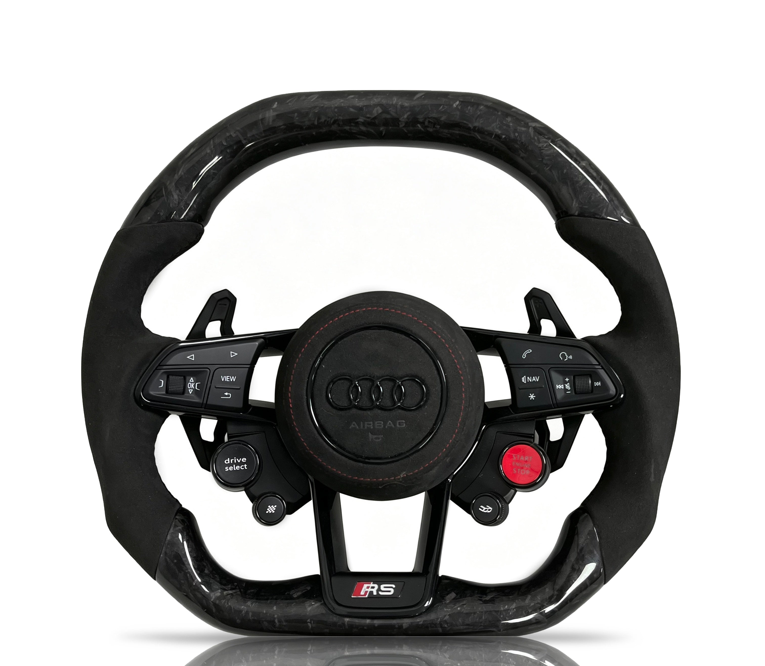 Audi Forged Carbon Fibre & Alcantara Steering Wheel (Design 03) on a clean white background