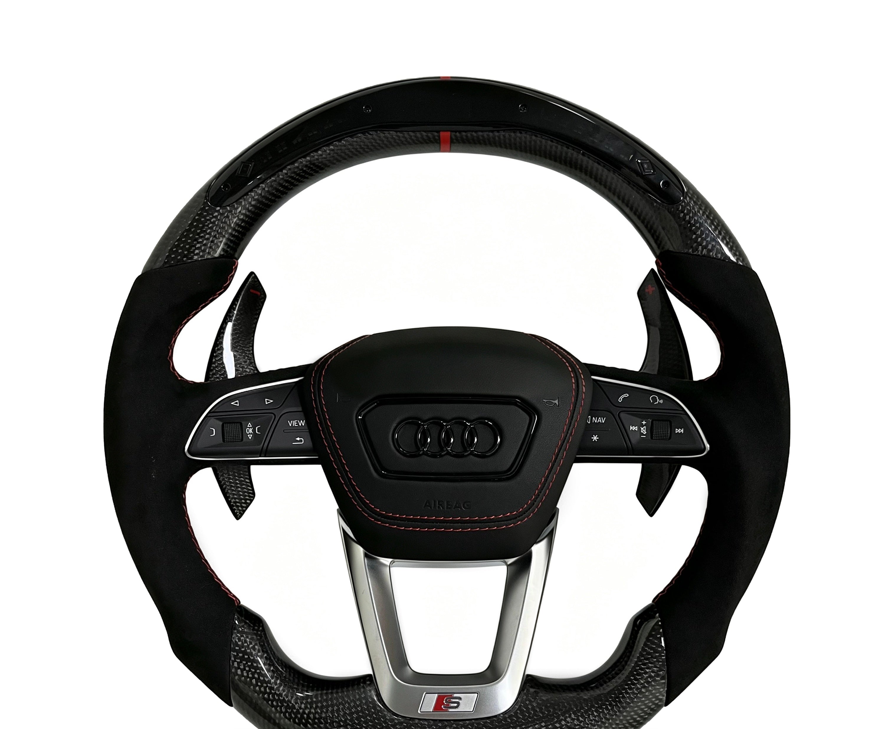 Audi Carbon Fibre & Alcantara Steering Wheel (Design 21) on a clean white background