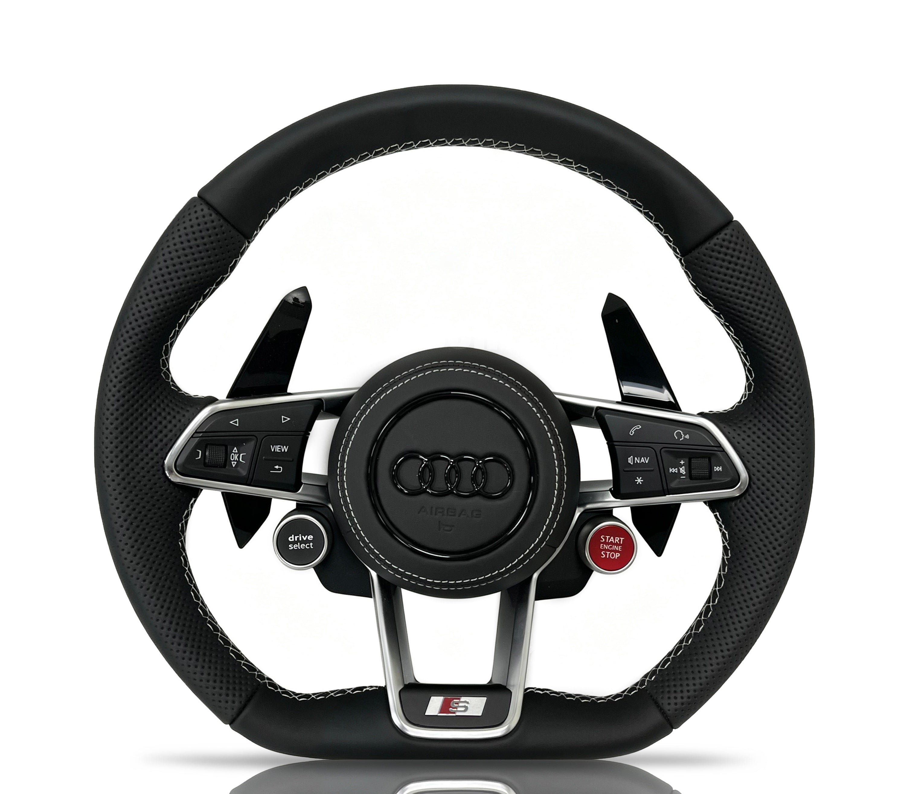 Audi Leather & Perforated Leather Steering Wheel (Design 07) on a clean white background