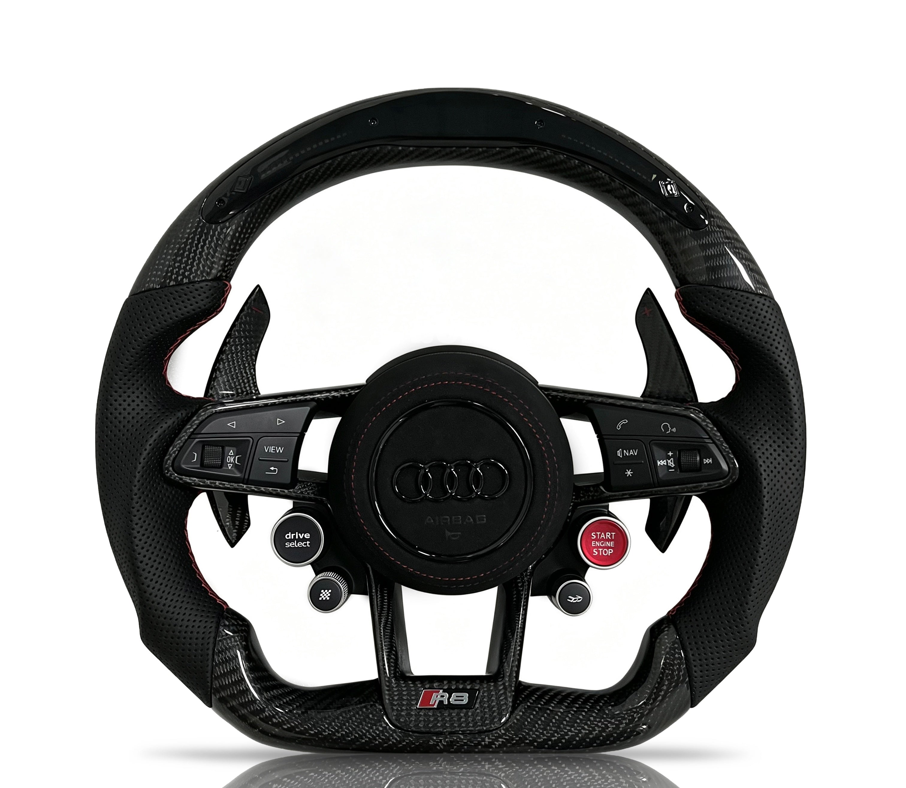 Audi Carbon Fibre & Perforated Leather Steering Wheel (Design 11) on a clean white background