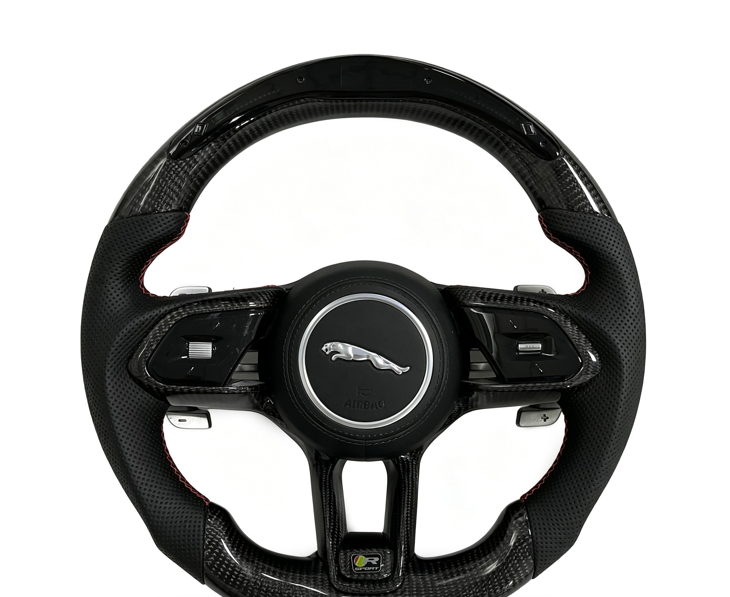 Jaguar Carbon Fibre & Perforated Leather Steering Wheel (Design 1) on a clean white background