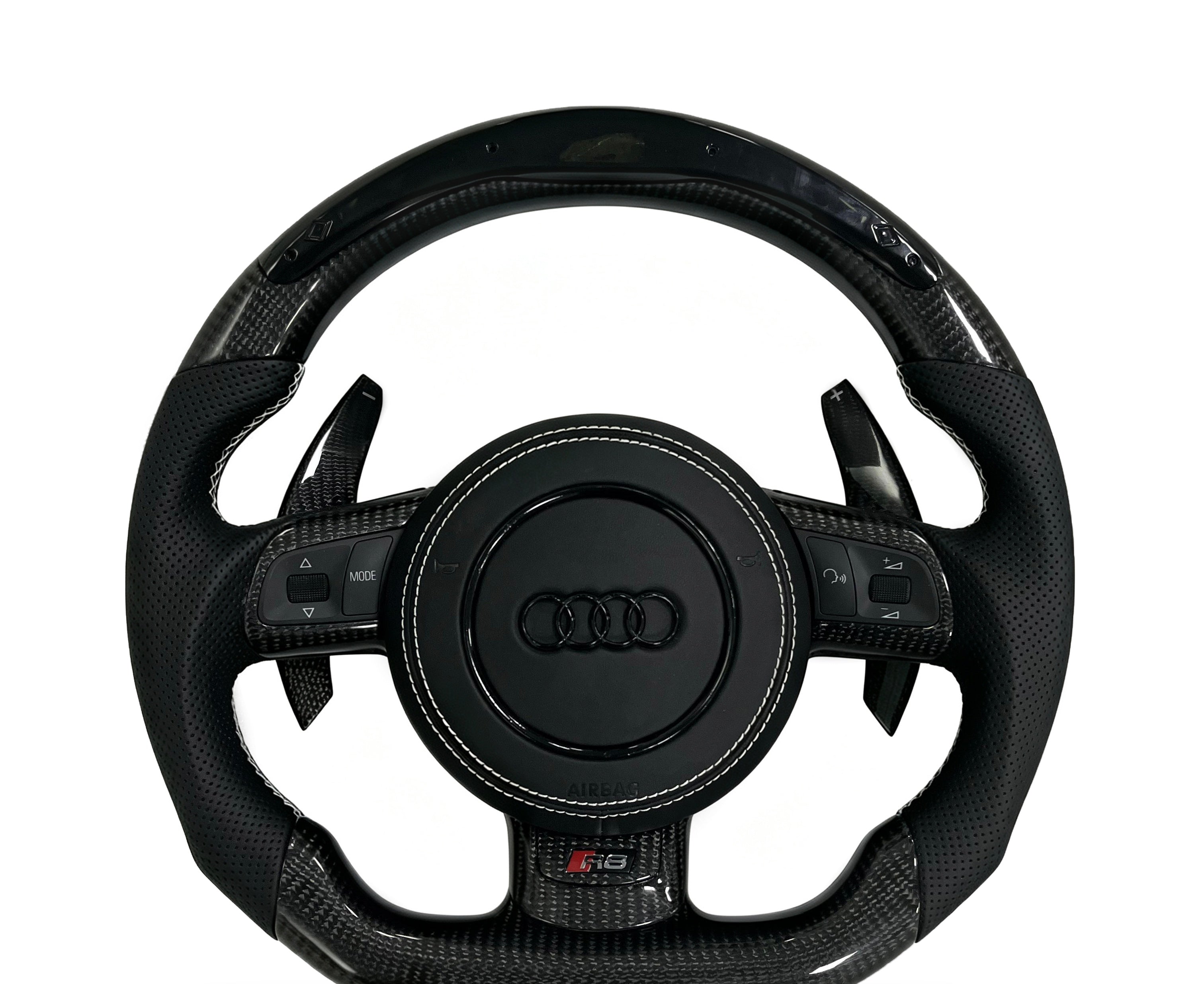 Audi Carbon Fibre & Perforated Leather Steering Wheel (Design 04) on a clean white background