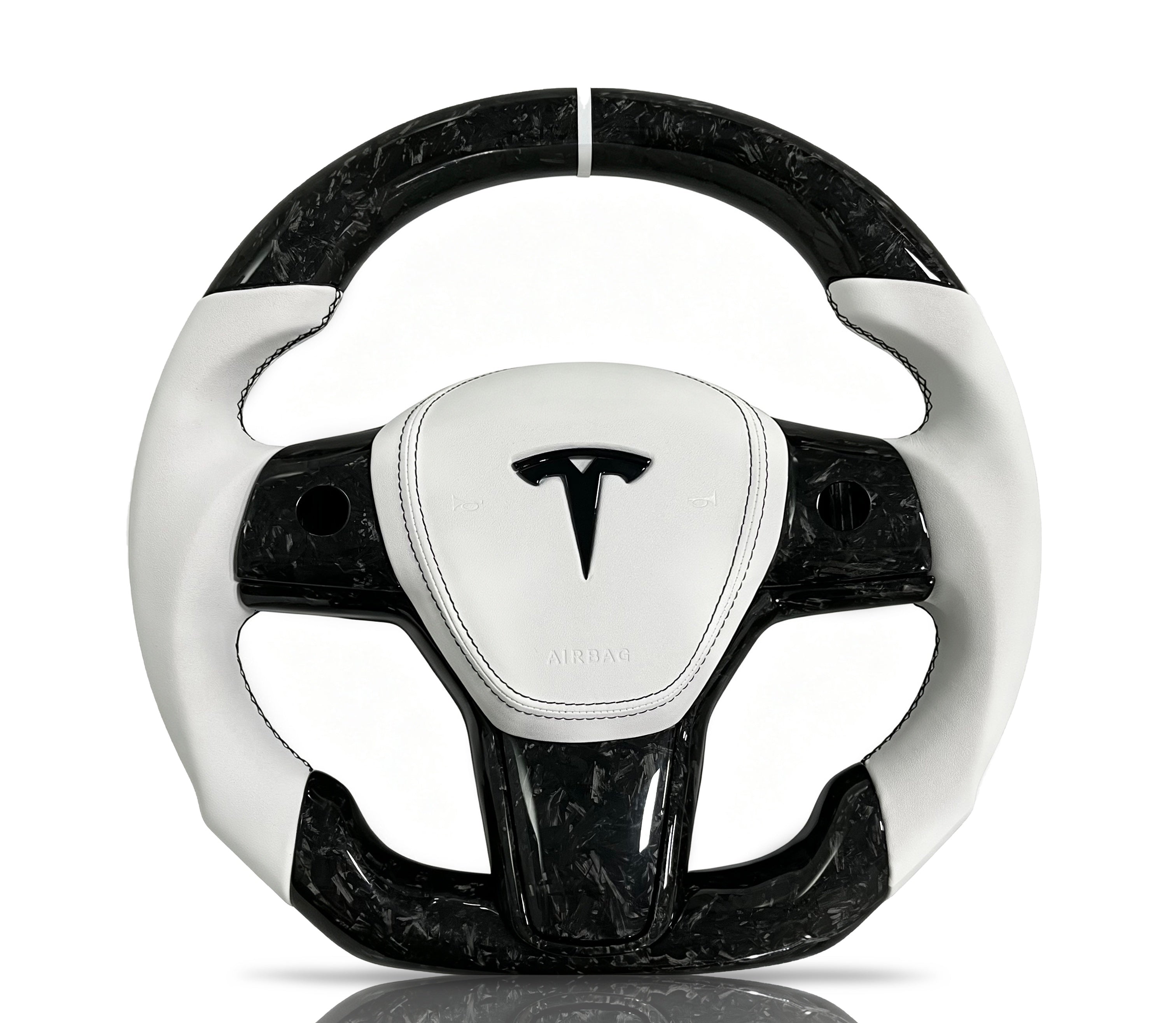 Tesla Forged Carbon Fibre & Smooth Leather Steering Wheel (Design 10) on a clean white background