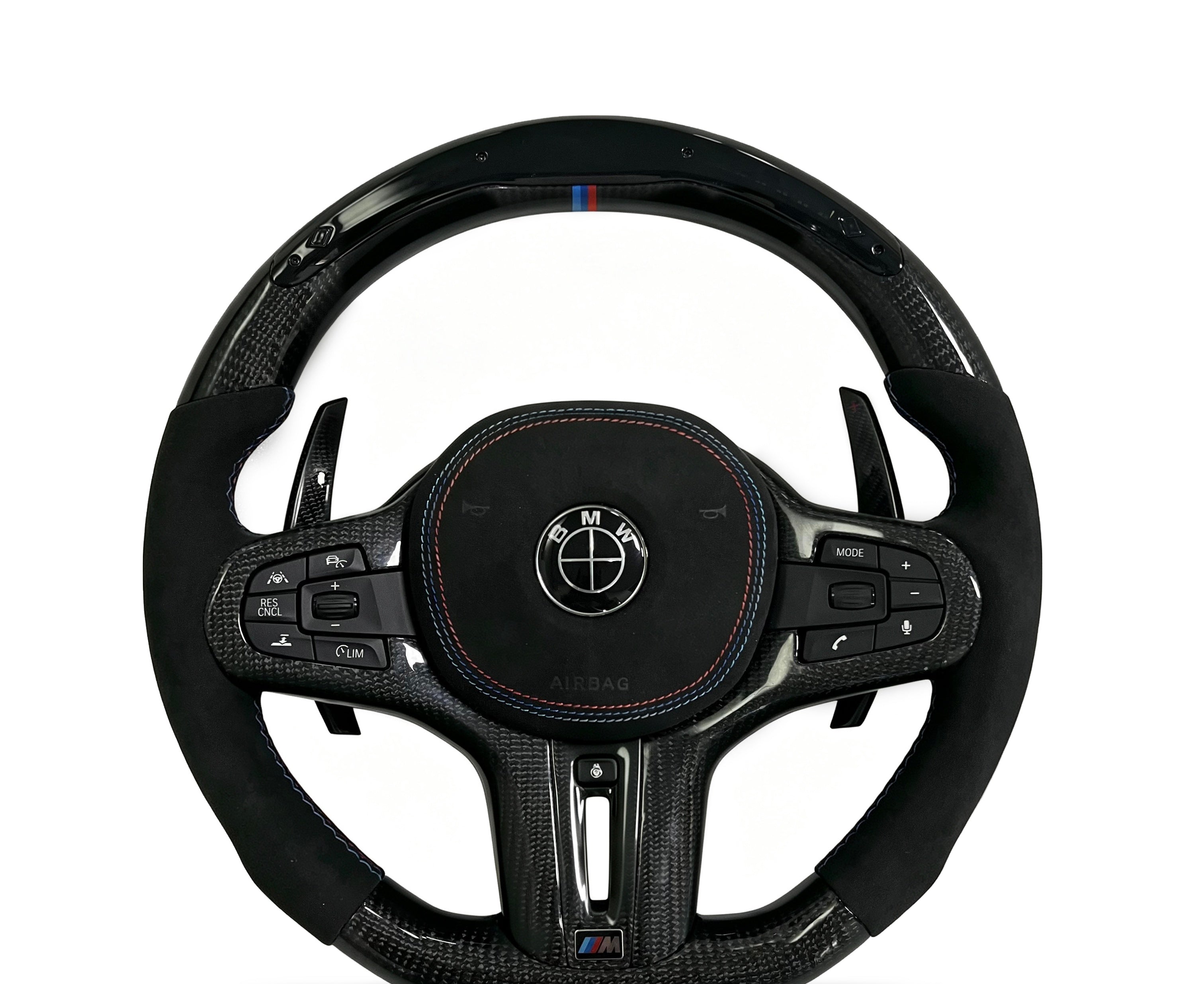 BMW Carbon Fibre & Alcantara Steering Wheel (Design 23) on a clean white background