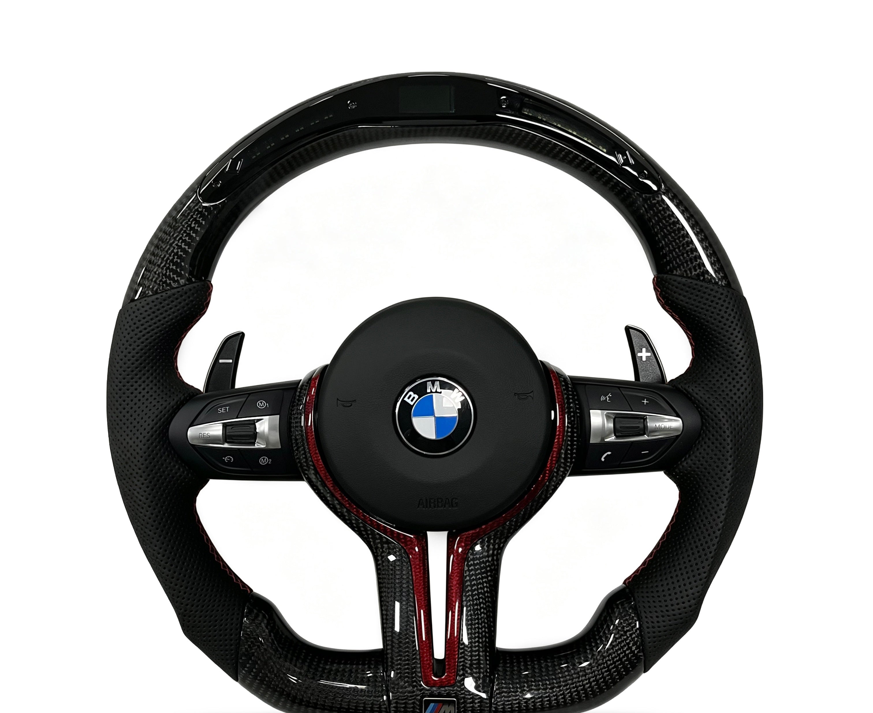 BMW Carbon Fibre & Perforated Leather Steering Wheel (Design 24) on a clean white background