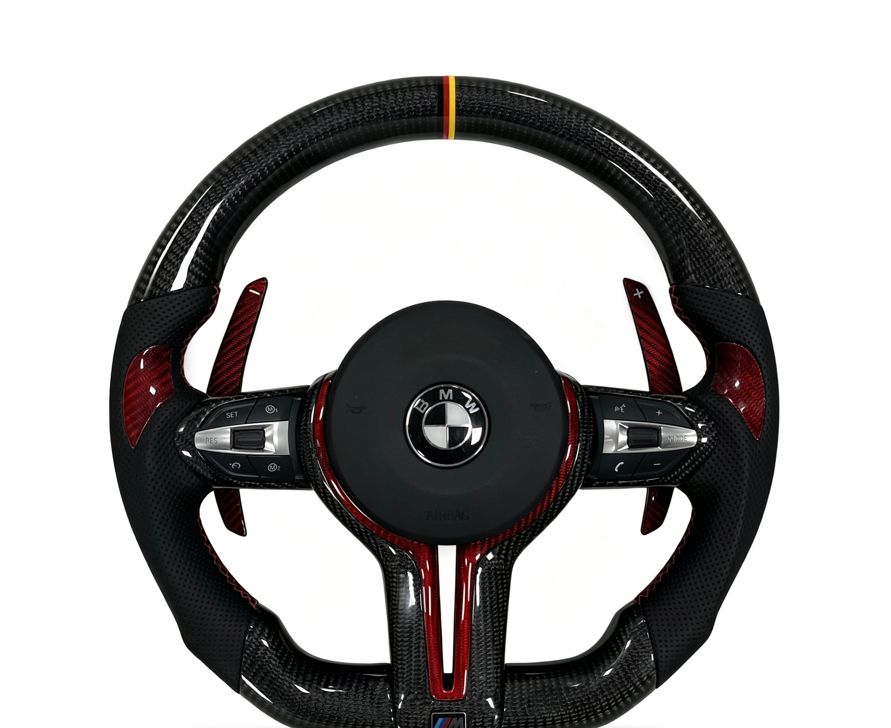 BMW Carbon Fibre & Perforated Leather Steering Wheel (Design 25) on a clean white background