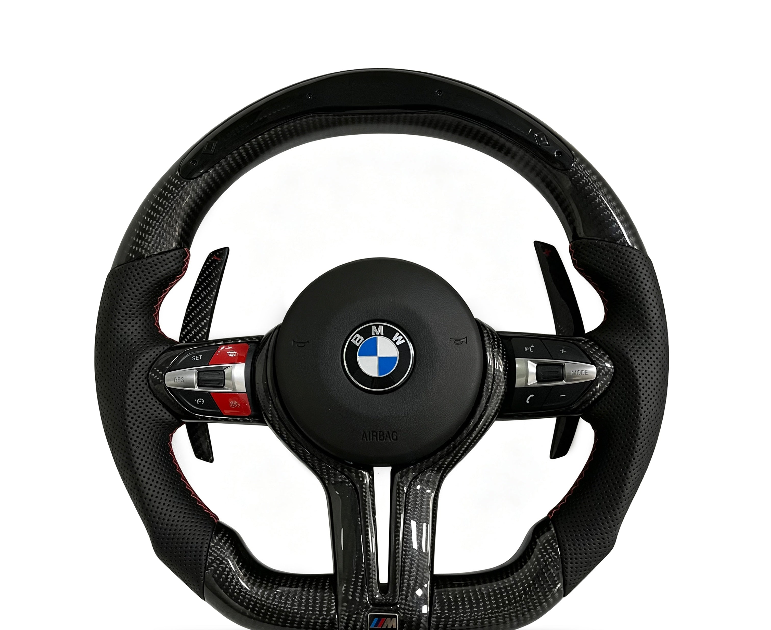 BMW Carbon Fibre & Perforated Leather Steering Wheel (Design 36) on a clean white background