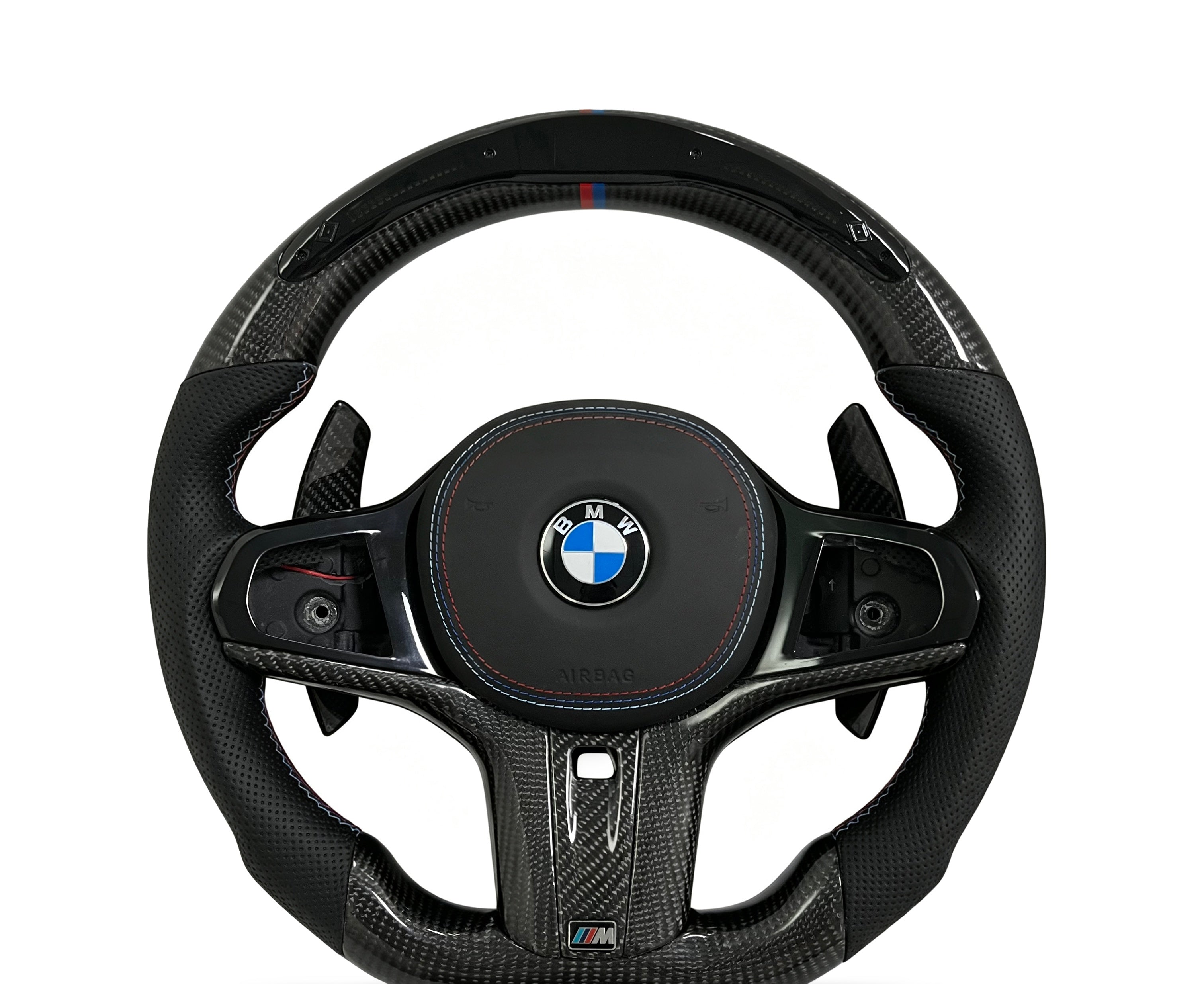 BMW Carbon Fibre & Perforated Leather Steering Wheel (Design 3) on a clean white background