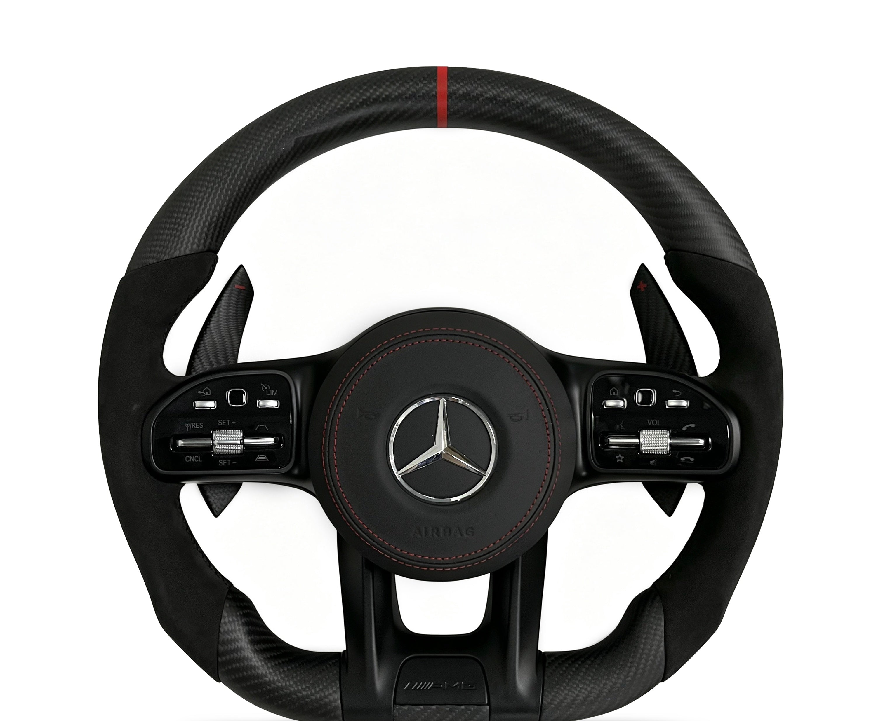 Mercedes-Benz Matte Carbon Fibre & Alcantara Steering Wheel (Design 45) on a clean white background