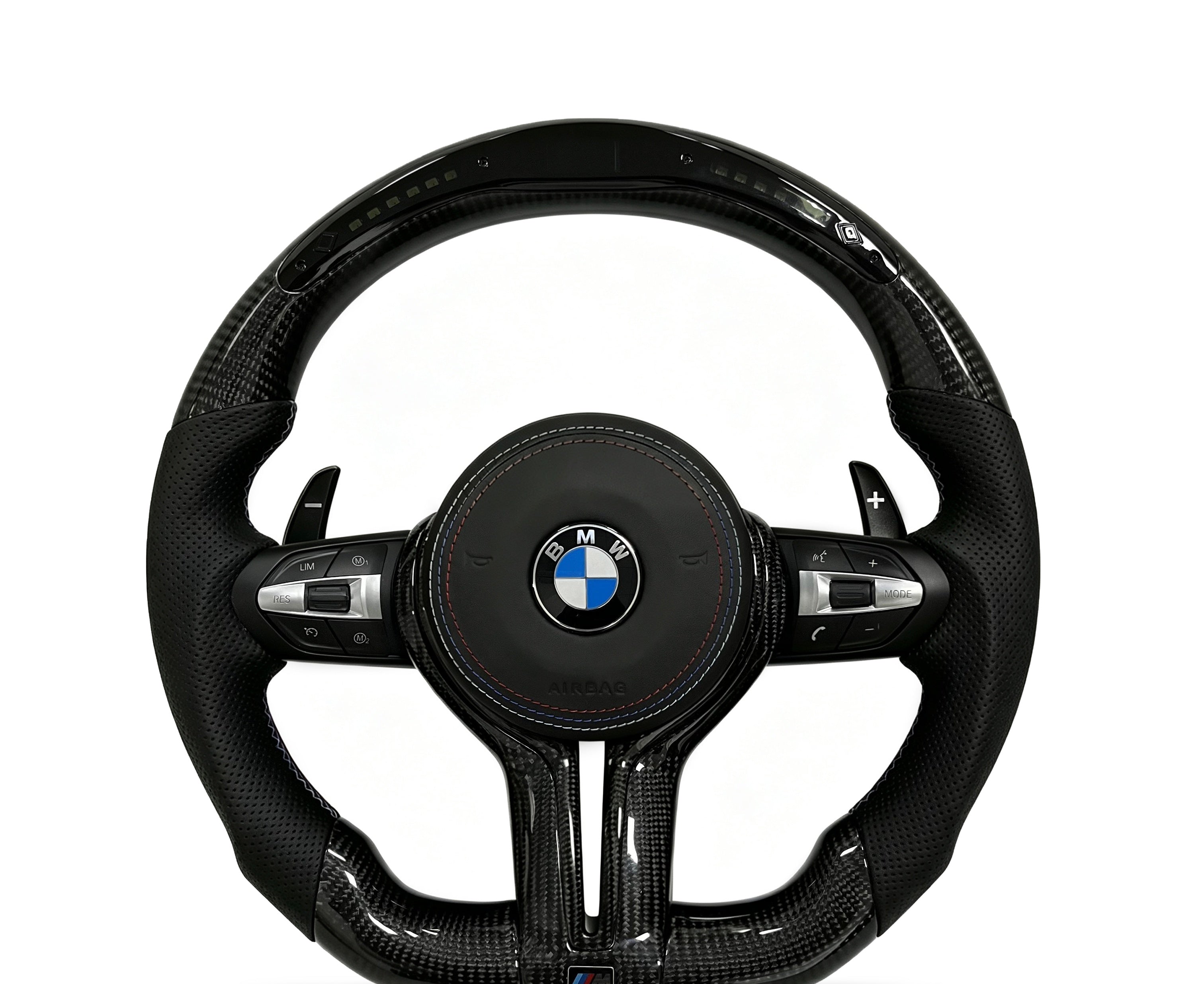 BMW Carbon Fibre & Perforated Leather Steering Wheel (Design 4) on a clean white background