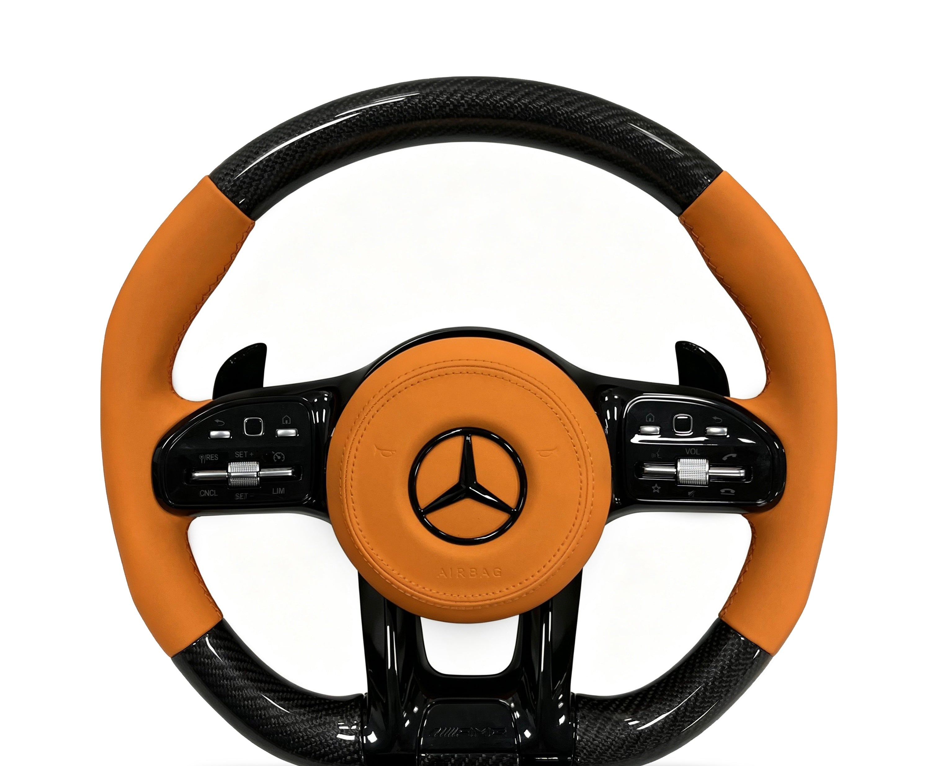 Mercedes-Benz Carbon Fibre & Smooth Leather Steering Wheel (Design 51) on a clean white background