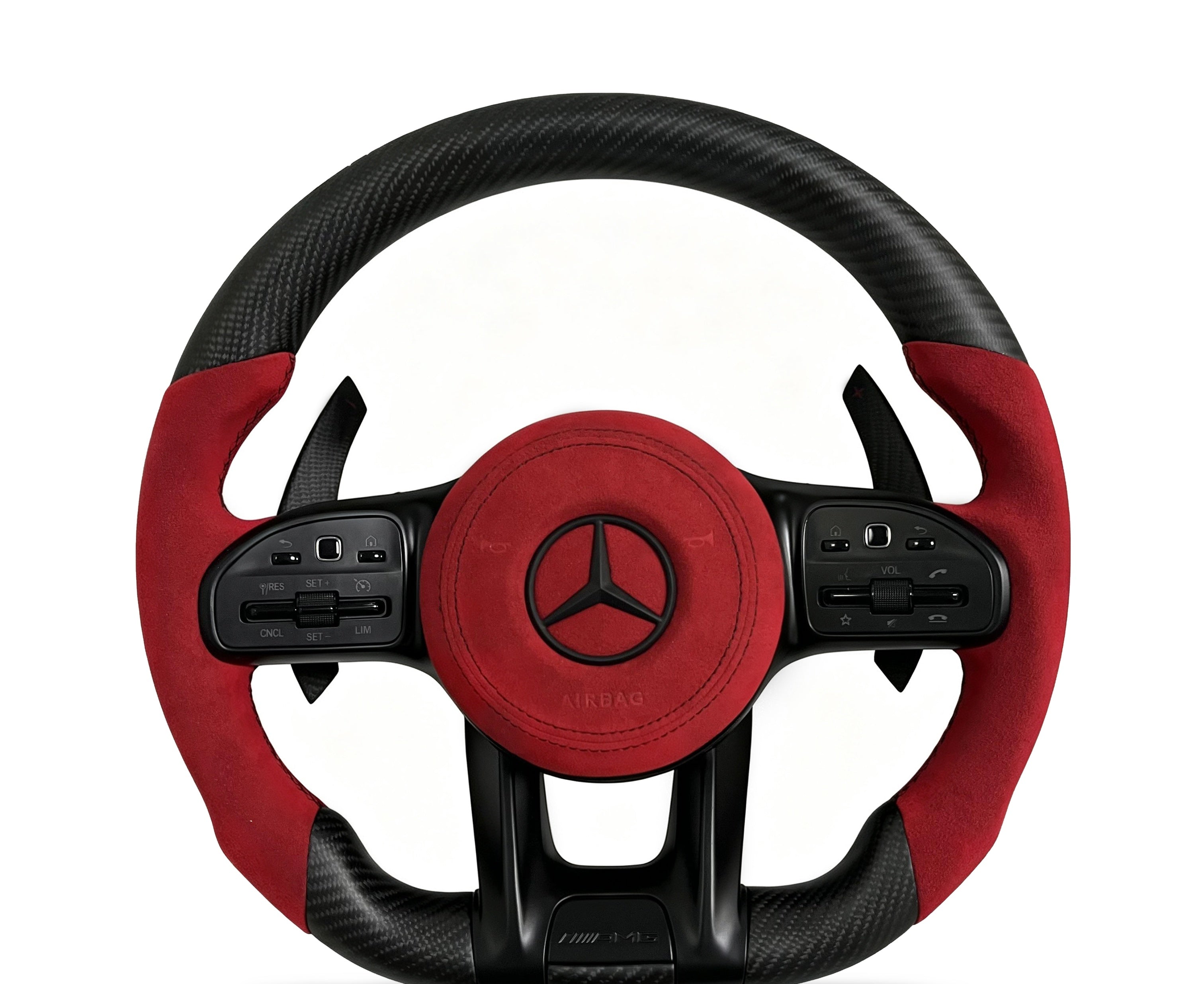 Mercedes-Benz Matte Carbon Fibre & Alcantara Steering Wheel (Design 54) on a clean white background
