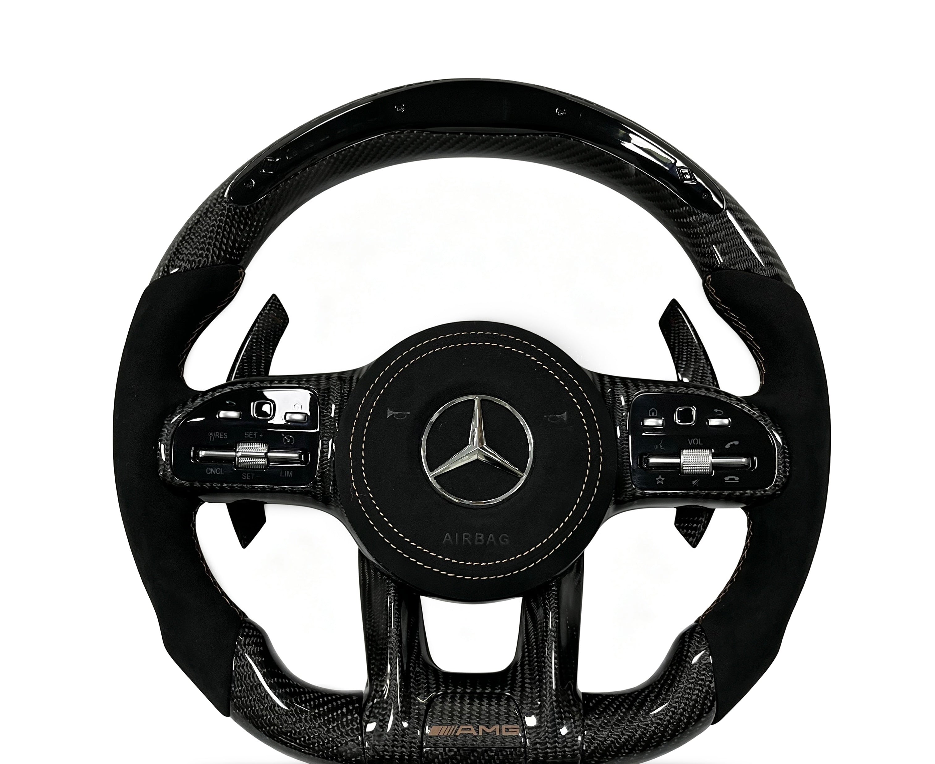 Mercedes-Benz Carbon Fibre & Alcantara Steering Wheel (Design 57) on a clean white background