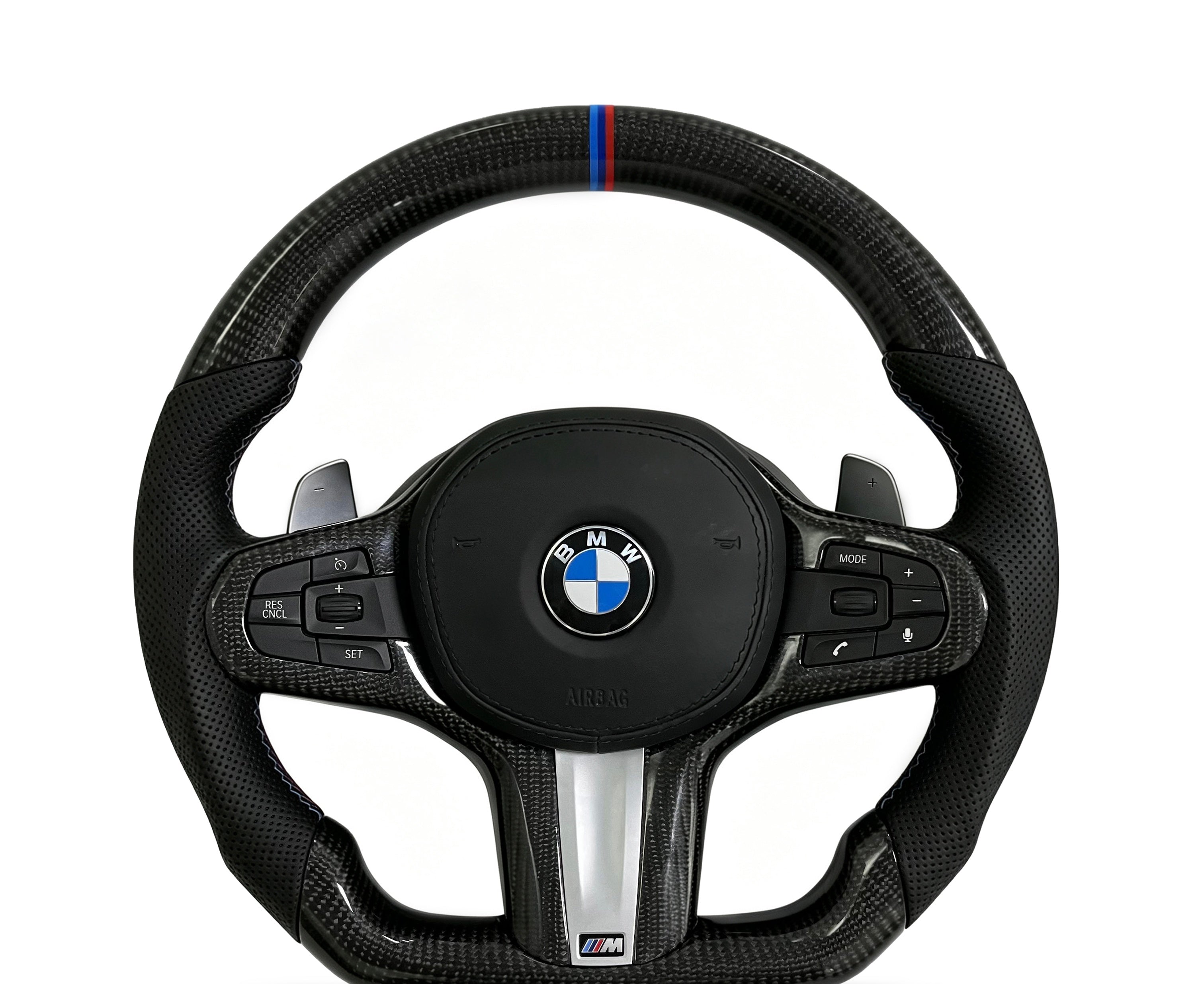 BMW Carbon Fibre & Perforated Leather Steering Wheel (Design 5) on a clean white background