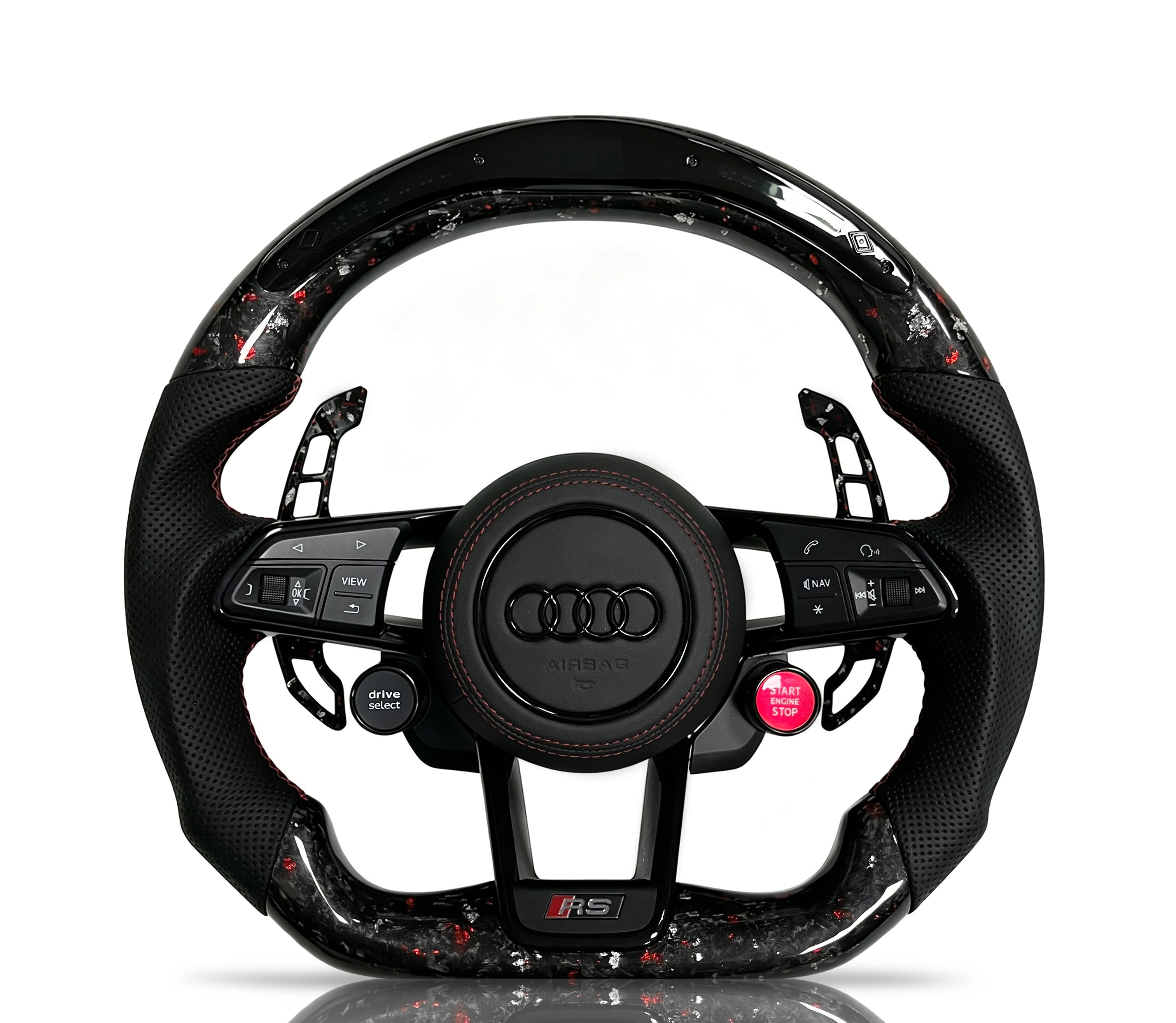 Audi Forged Carbon Fibre & Perforated Leather Steering Wheel (Design 13) on a clean white background