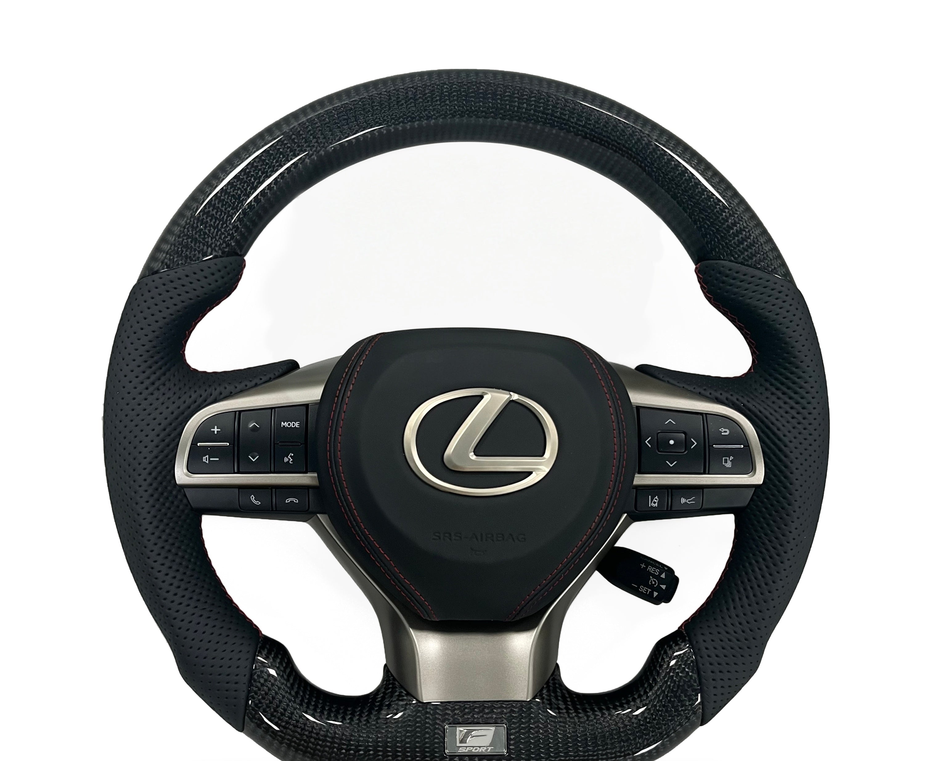 Lexus Carbon Fibre & Perforated Leather Steering Wheel on a clean white background