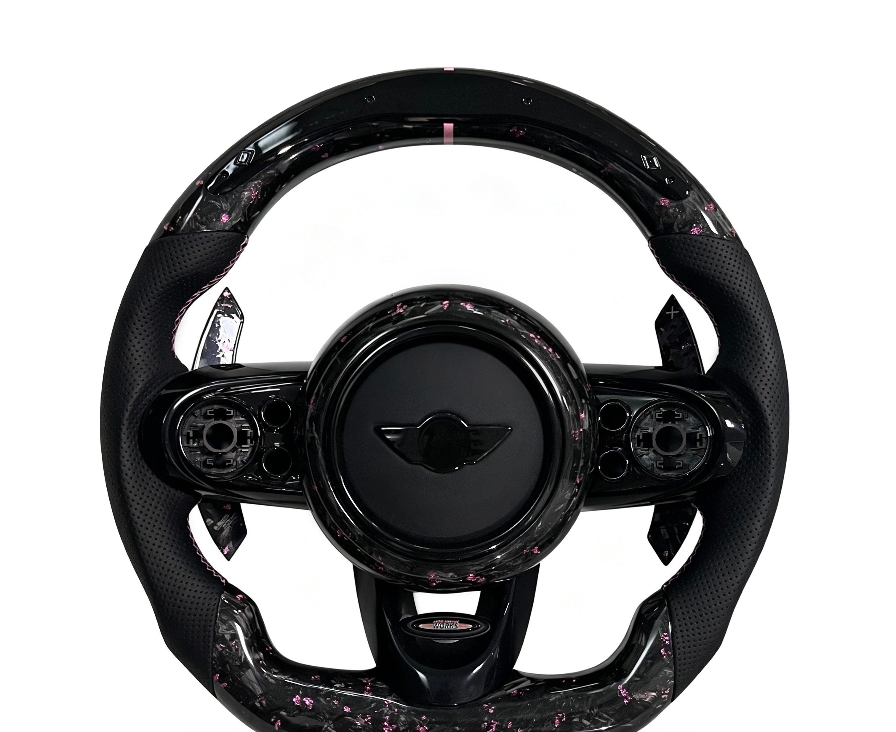Mini Forged Carbon & Perforated Leather Steering Wheel (Design 1) on a clean white background