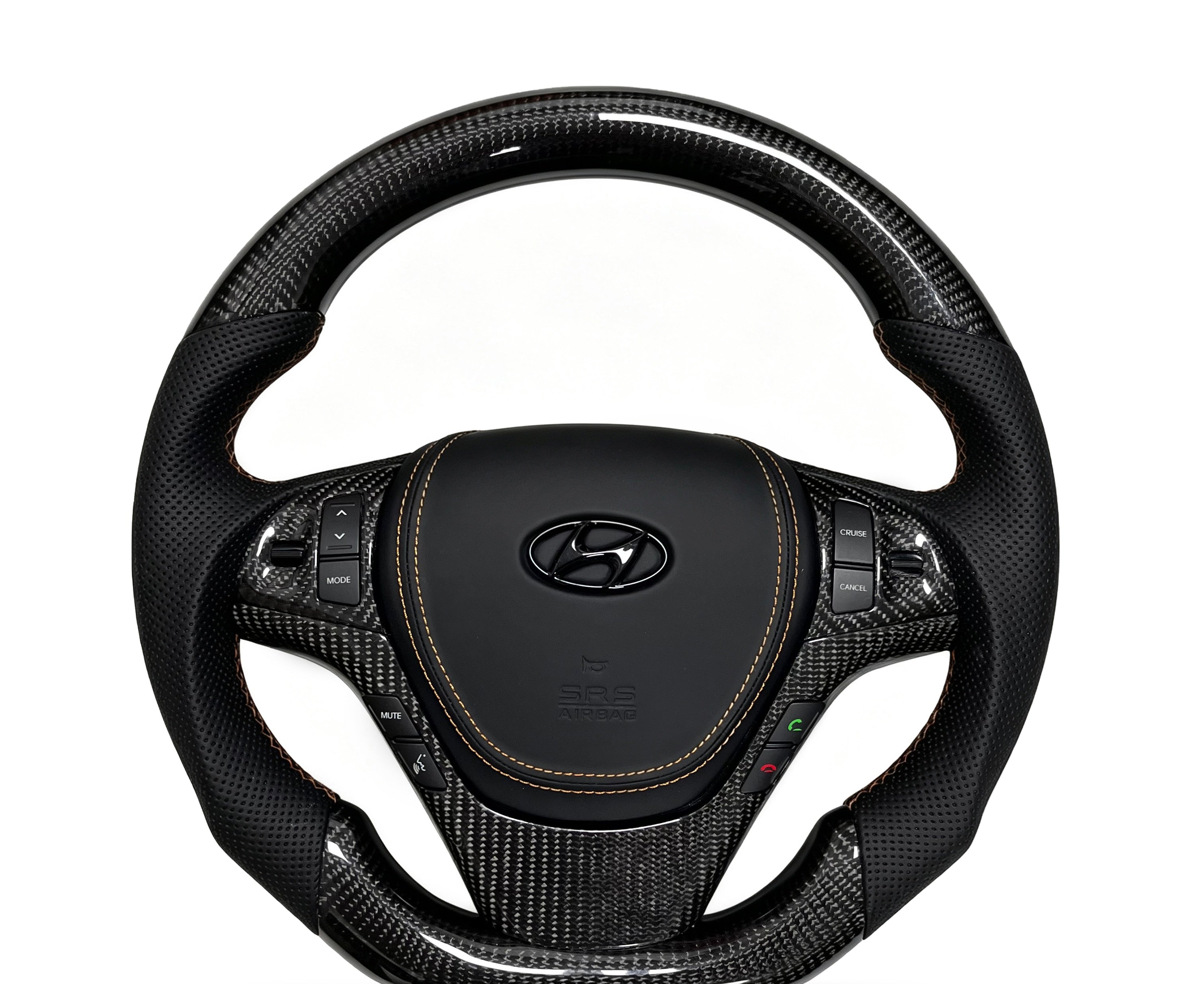Hyundai Carbon Fibre & Perforated Leather Steering Wheel (Design 01) on a clean white background