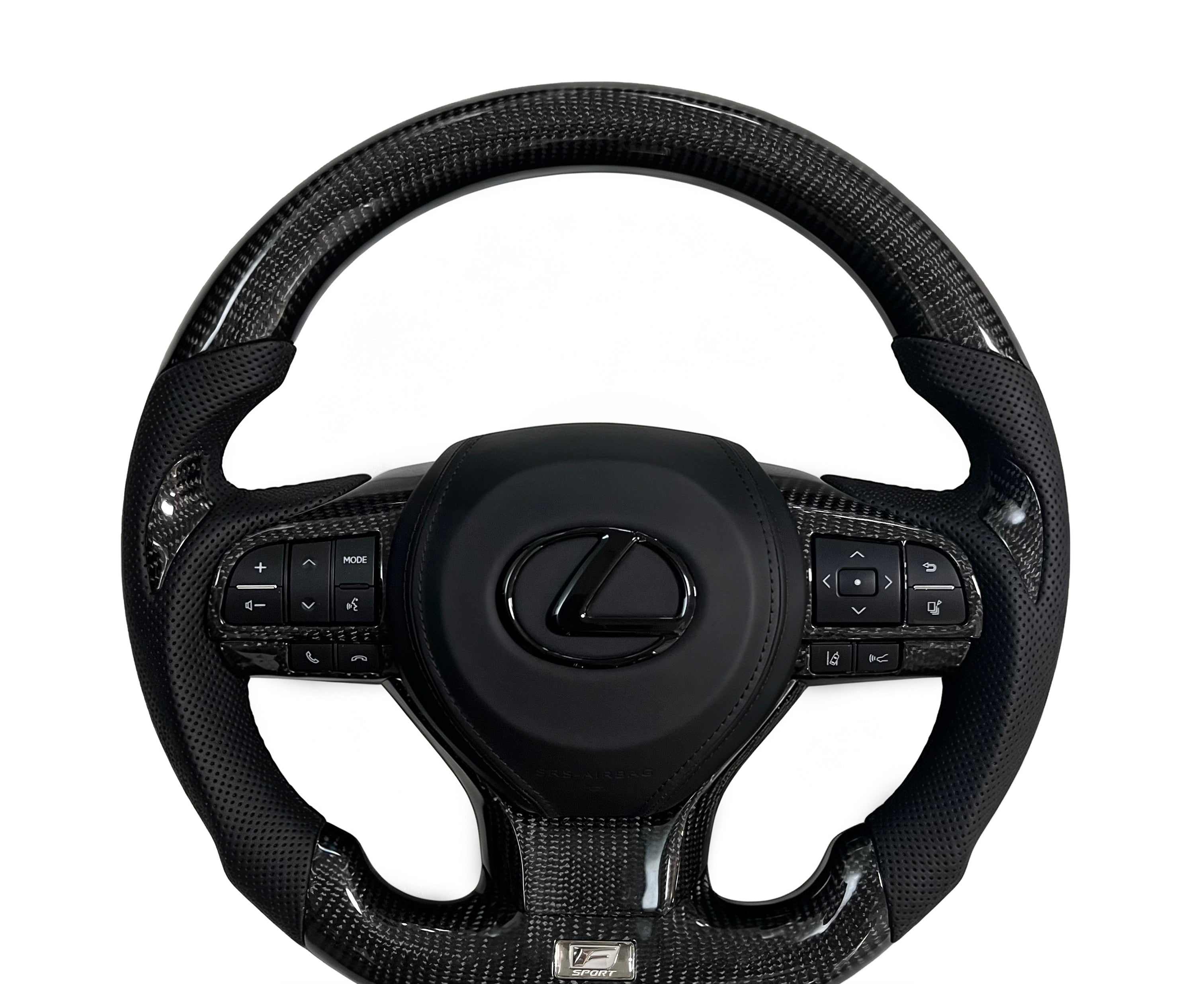 Lexus Carbon Fibre & Perforated Leather Steering Wheel V on a clean white background
