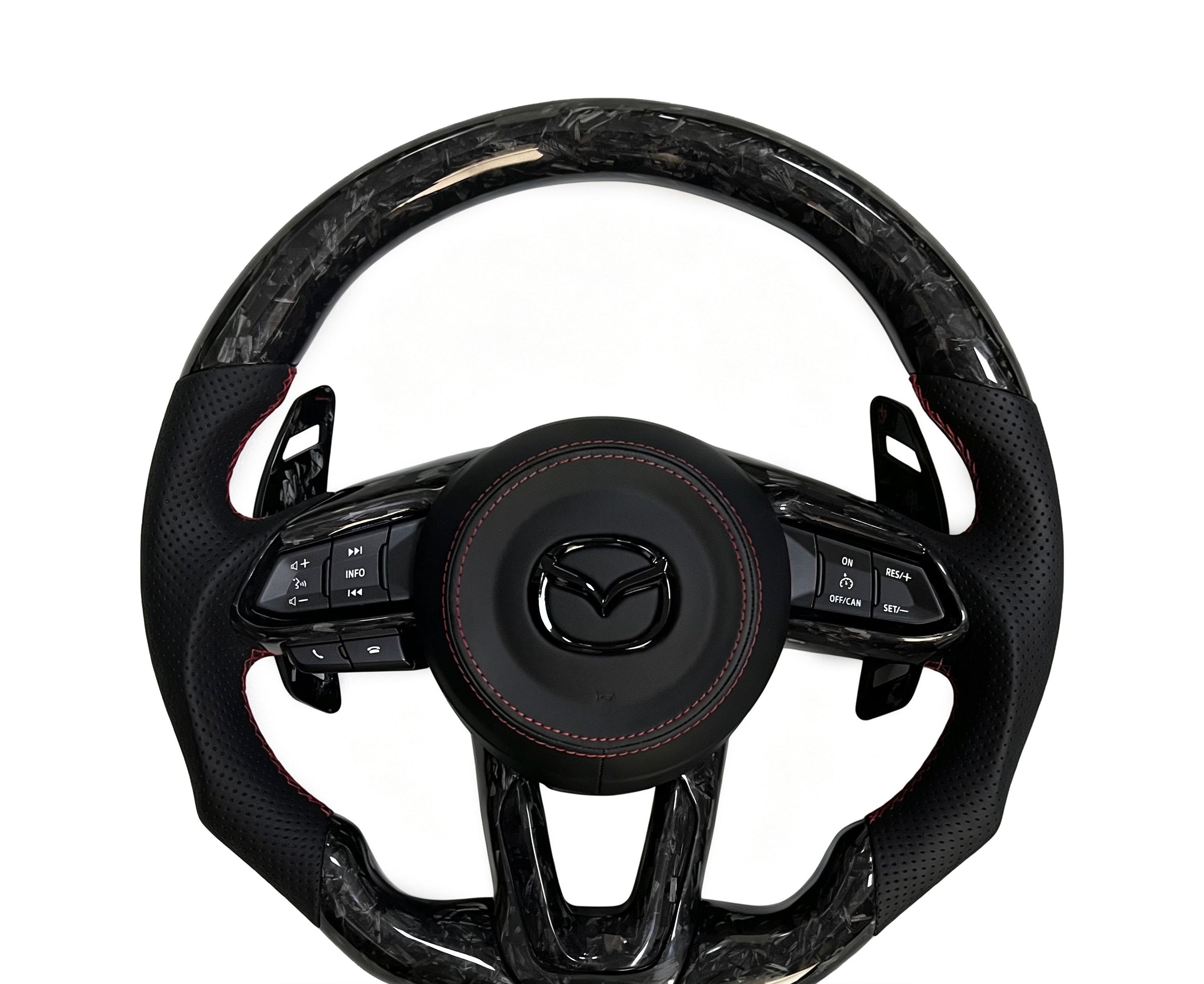 Mazda Forged Carbon Fibre & Perforated Leather Steering Wheel (Design 9) on a clean white background