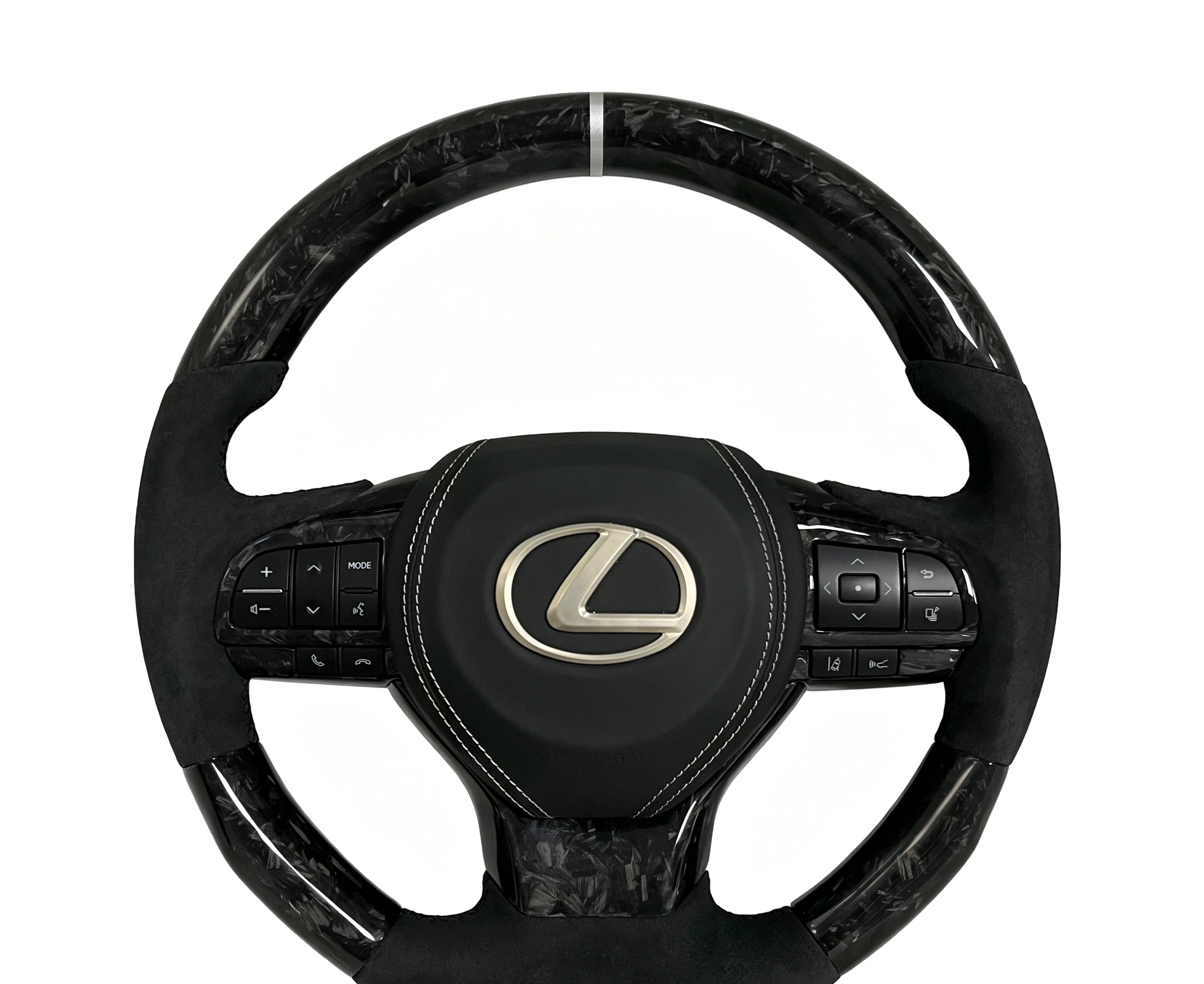 Lexus Carbon Fibre & Alcantara Steering Wheel on a clean white background