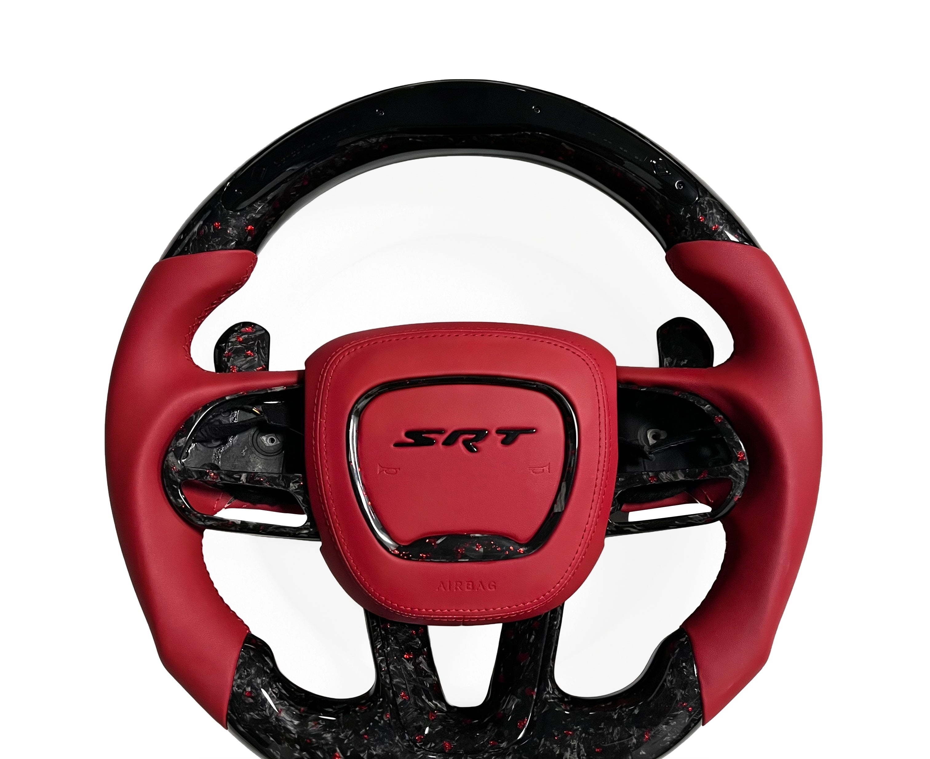 Dodge Forged Carbon Fibre & Smooth Leather Steering Wheel (Design 06) on a clean white background