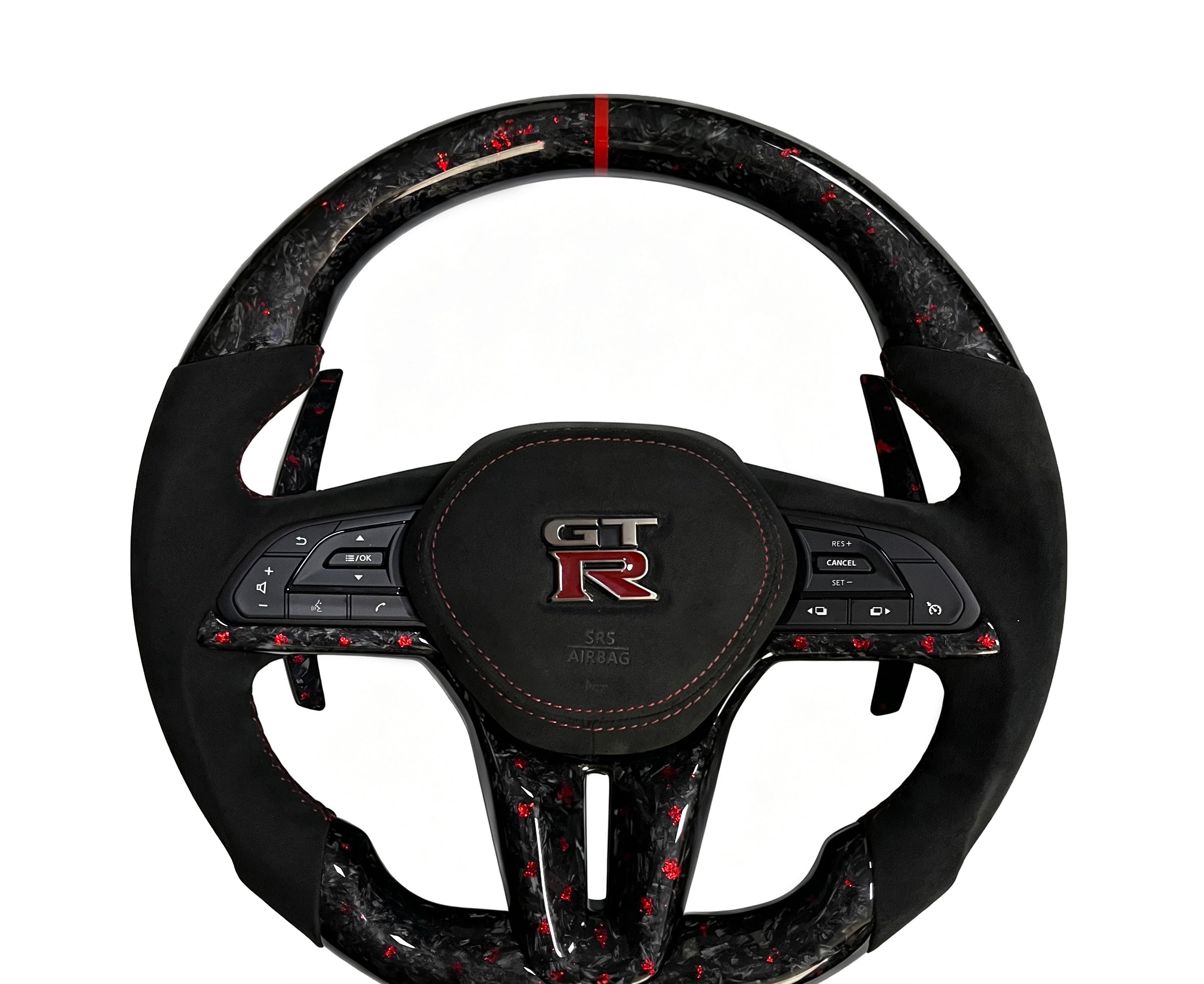 Nissan Forged Carbon Fibre & Alcantara Steering Wheel (Design 6) on a clean white background