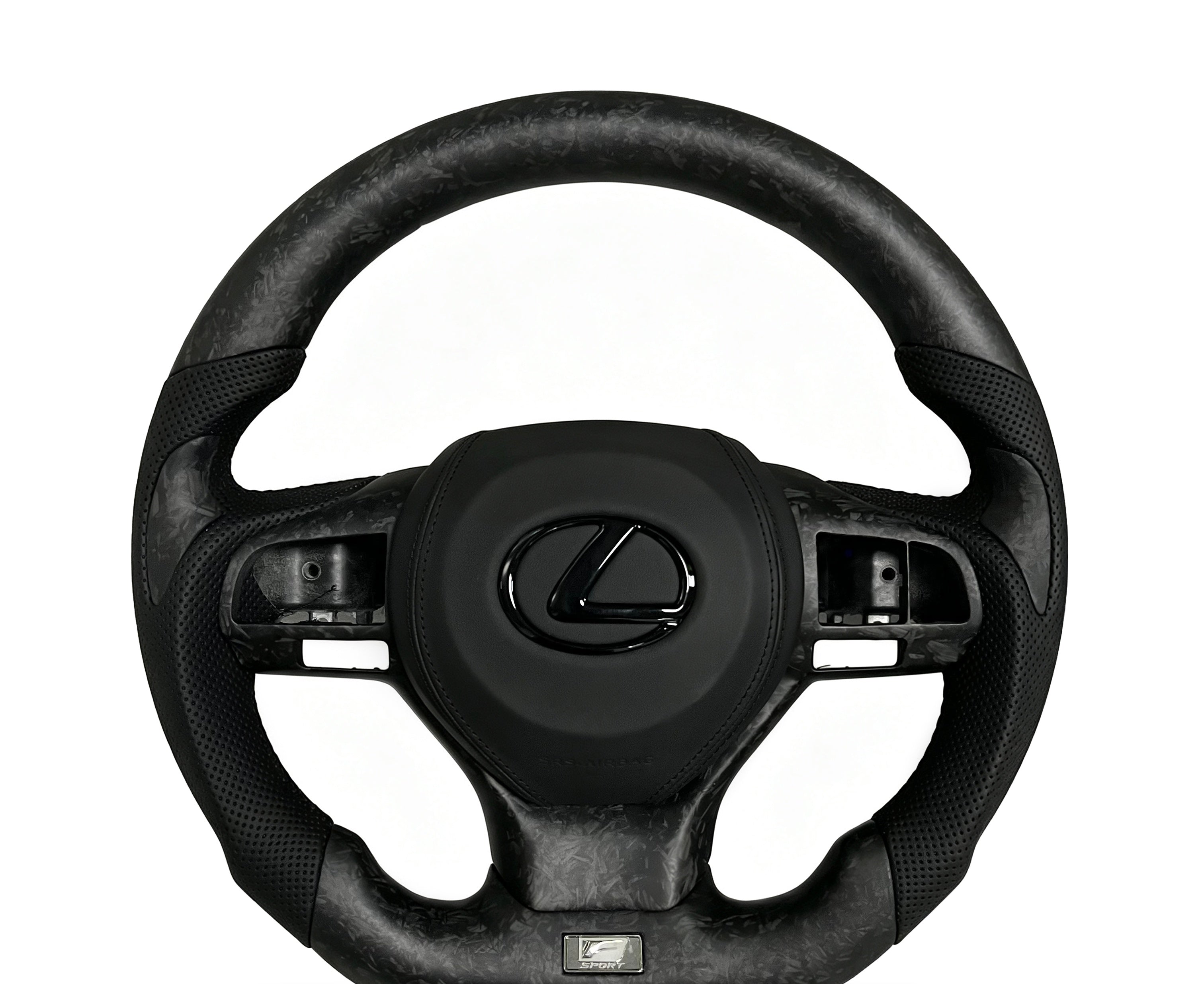 Lexus Matte Carbon Fibre & Perforated Leather Steering Wheel on a clean white background