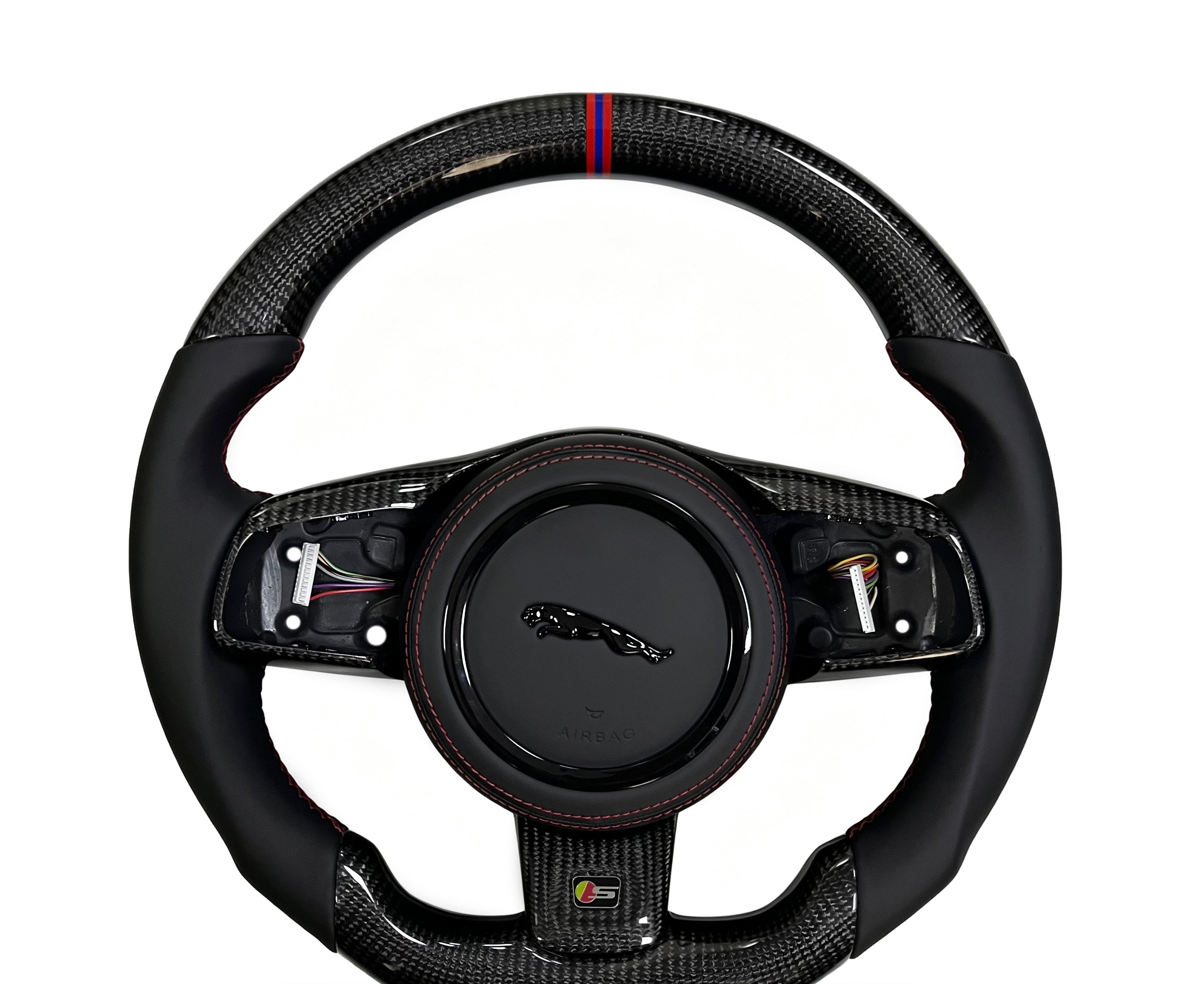 Jaguar Carbon Fibre & Smooth Leather Steering Wheel (Design 7) on a clean white background