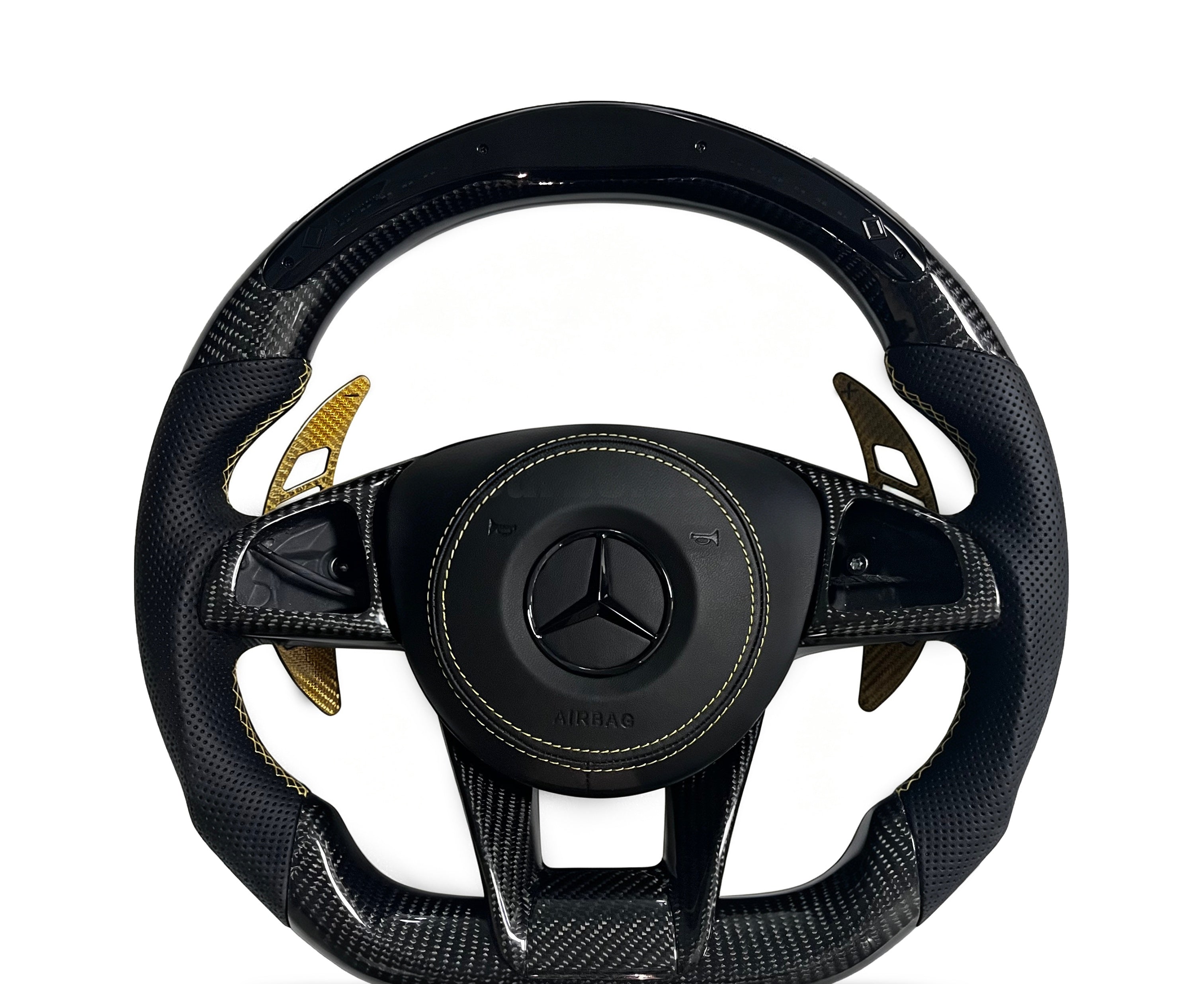 Mercedes-Benz Carbon Fibre & Perforated Leather Steering Wheel (Design 5) on a clean white background