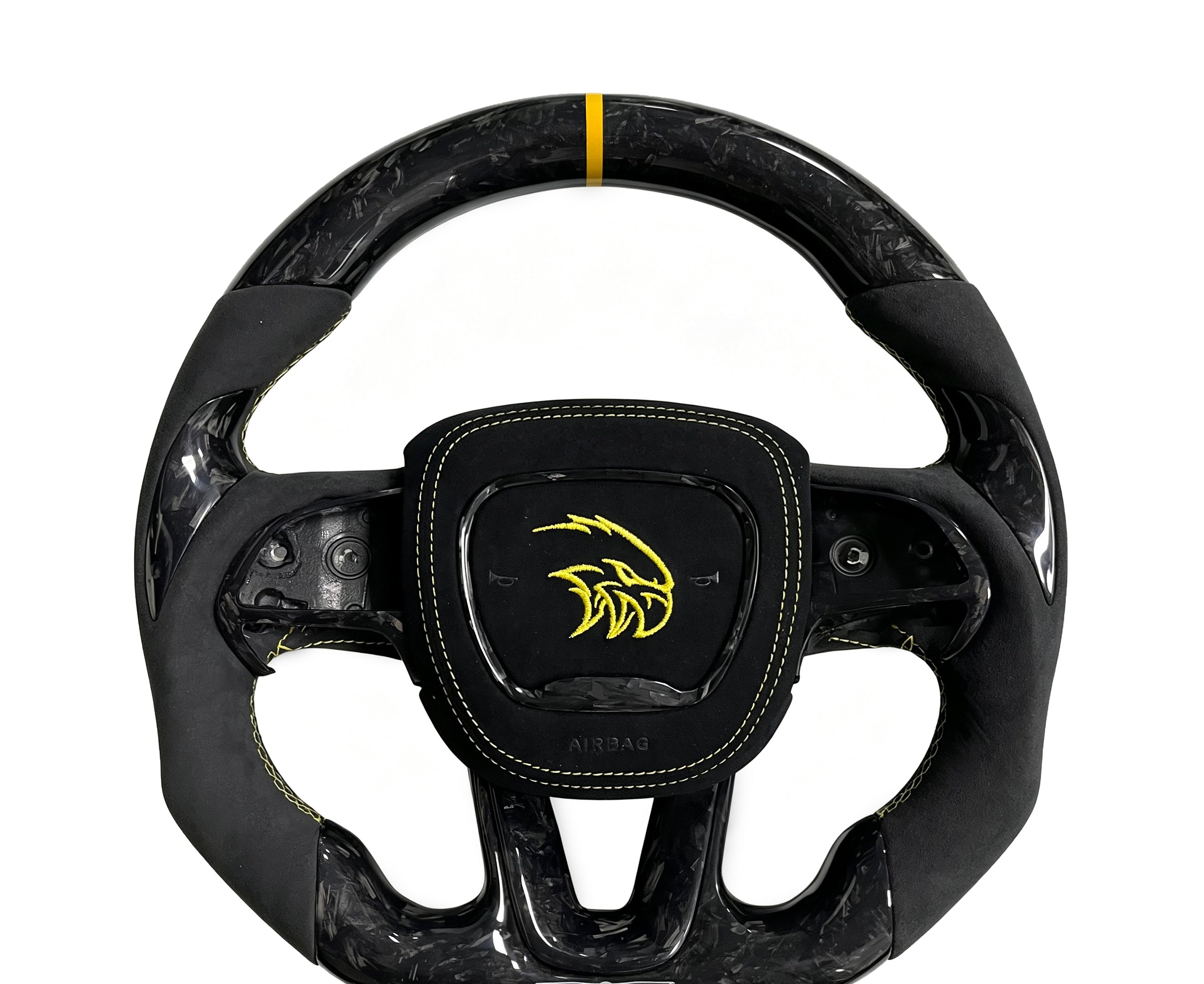 Dodge Forged Carbon Fibre & Alcantara Steering Wheel (Design 08) on a clean white background