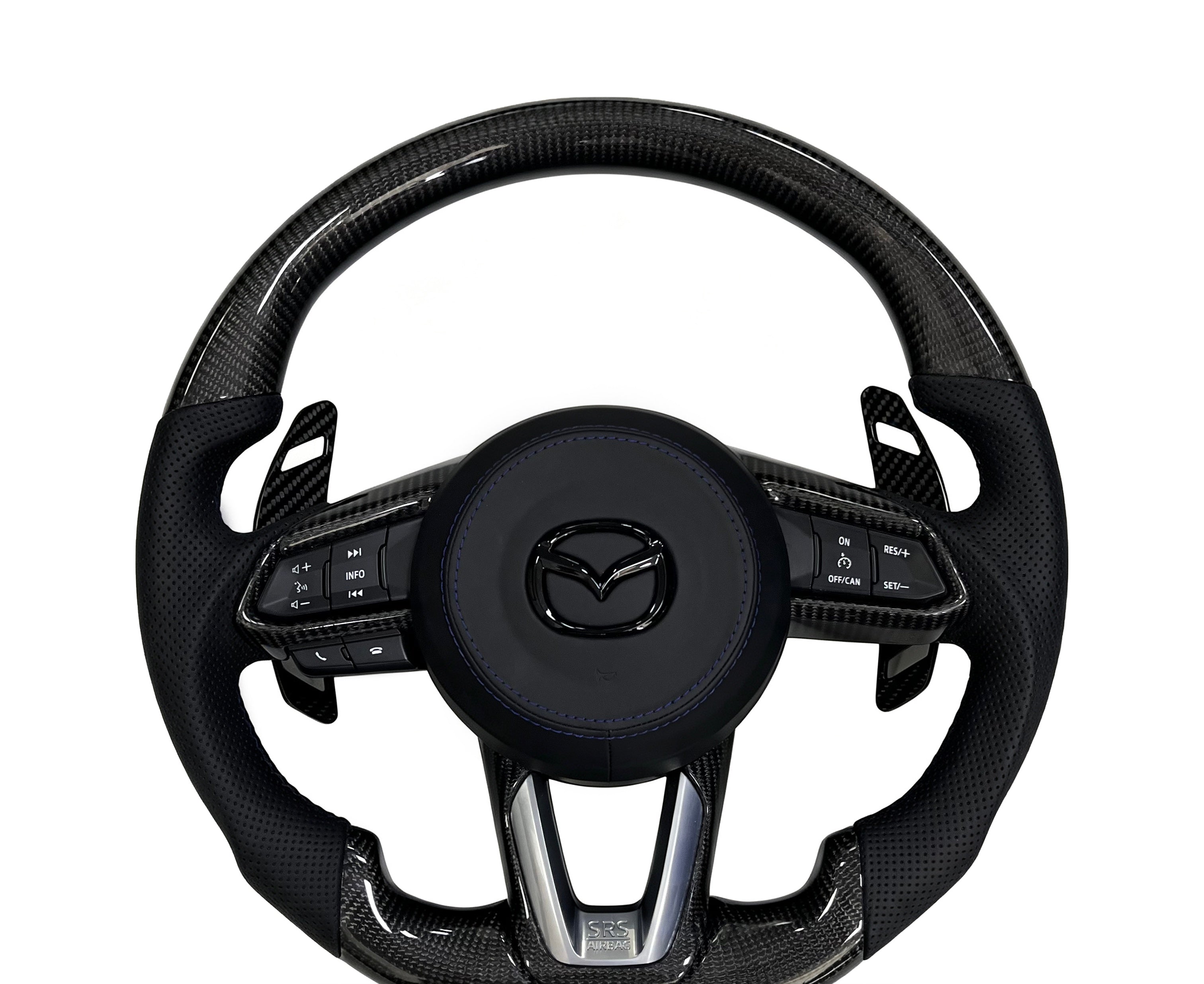 Mazda Carbon Fibre & Perforated Leather Steering Wheel (Design 4) on a clean white background