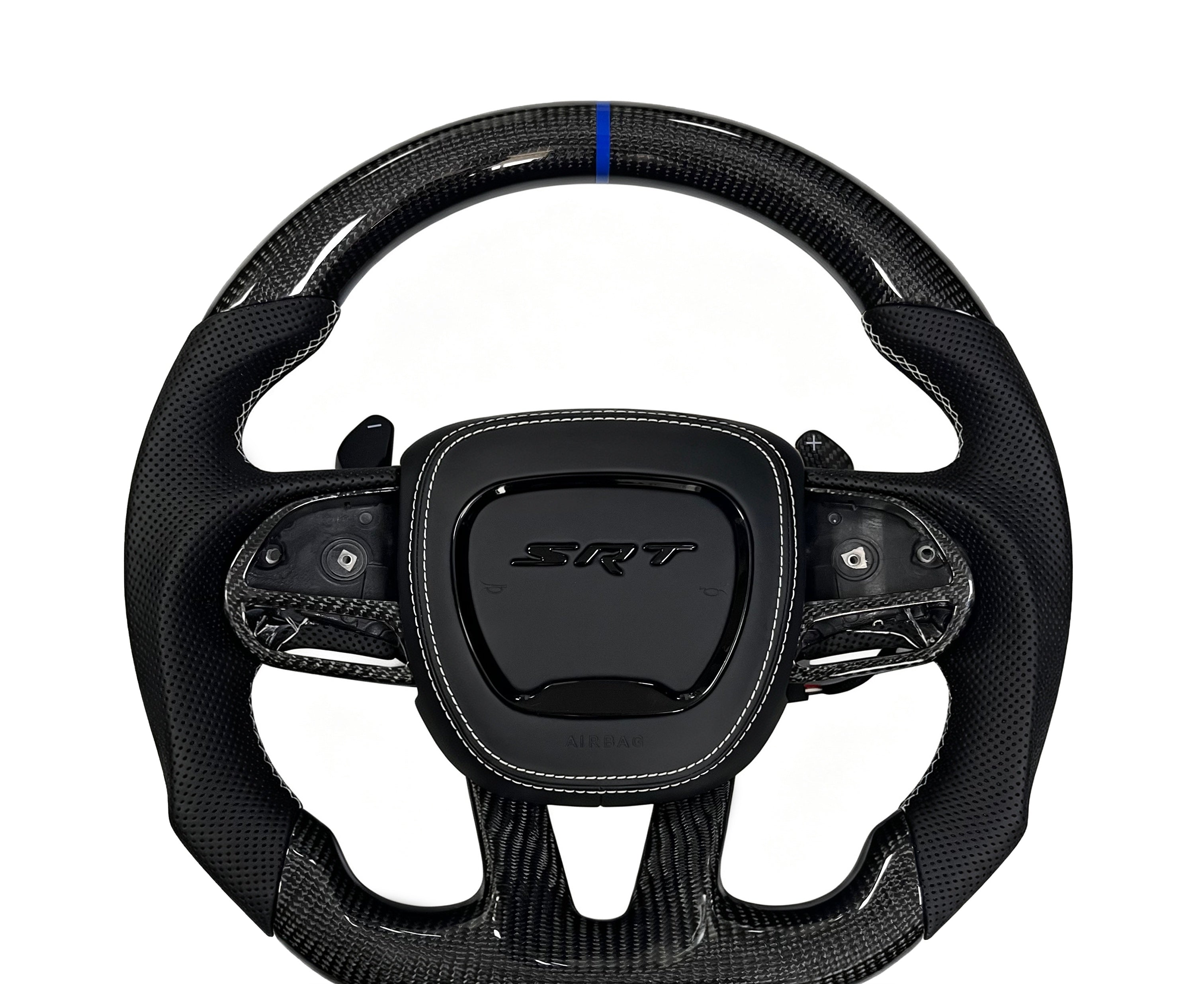 Dodge Carbon Fibre & Perforated Leather Steering Wheel (Design 02) on a clean white background