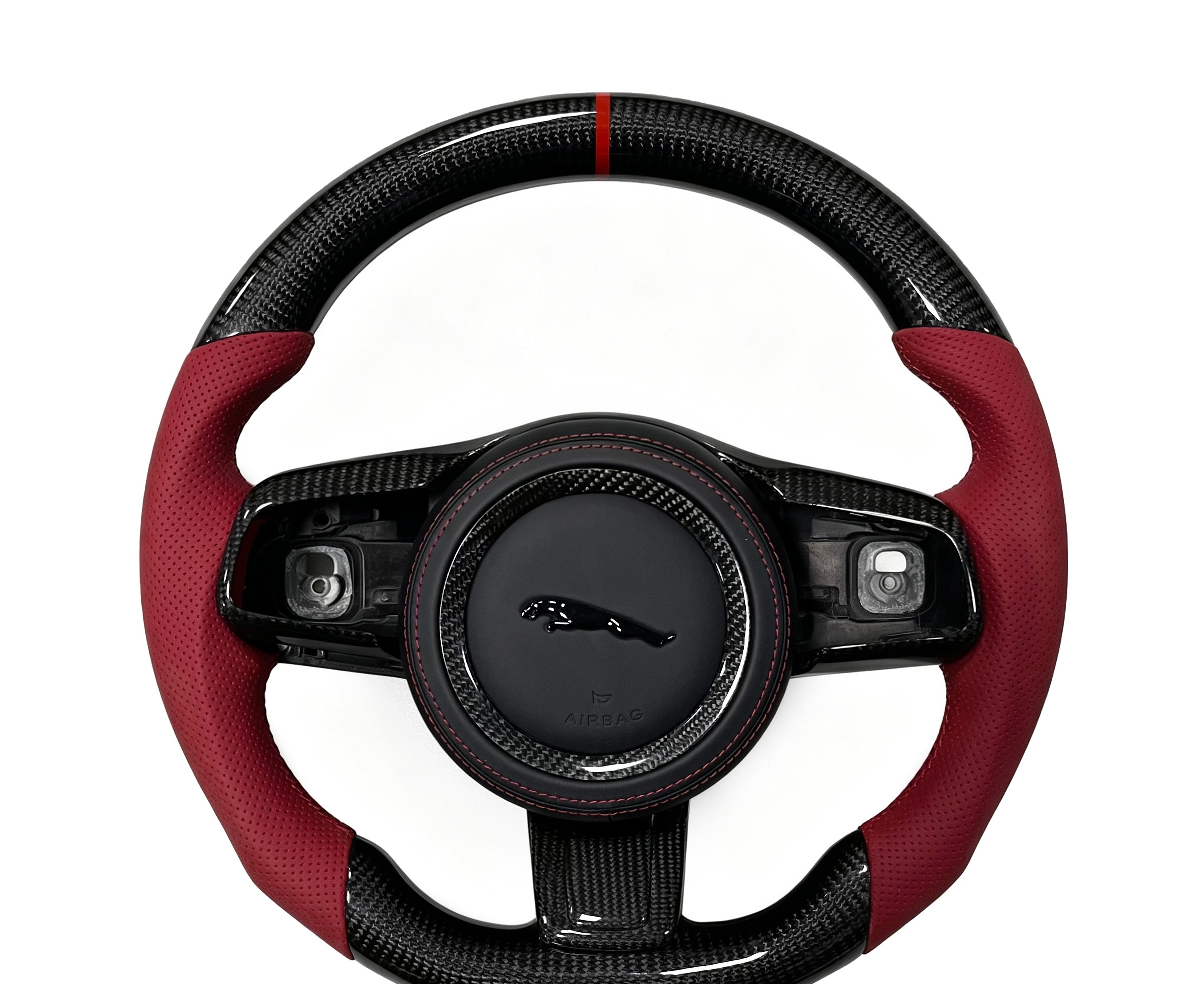 Jaguar Carbon Fibre & Perforated Leather Steering Wheel (Design 5) on a clean white background