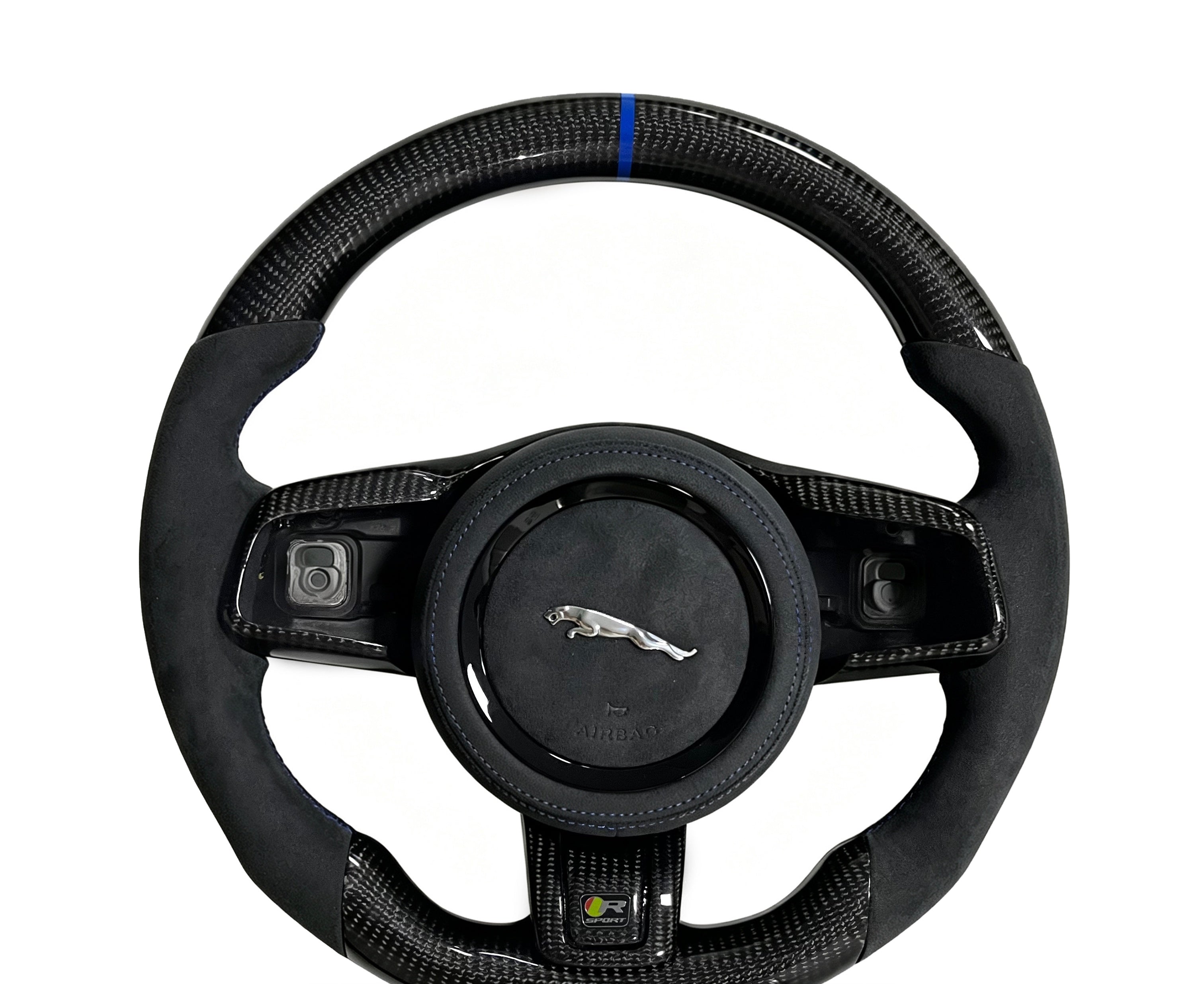 Jaguar Carbon Fibre & Alcantara Steering Wheel (Design 6) on a clean white background