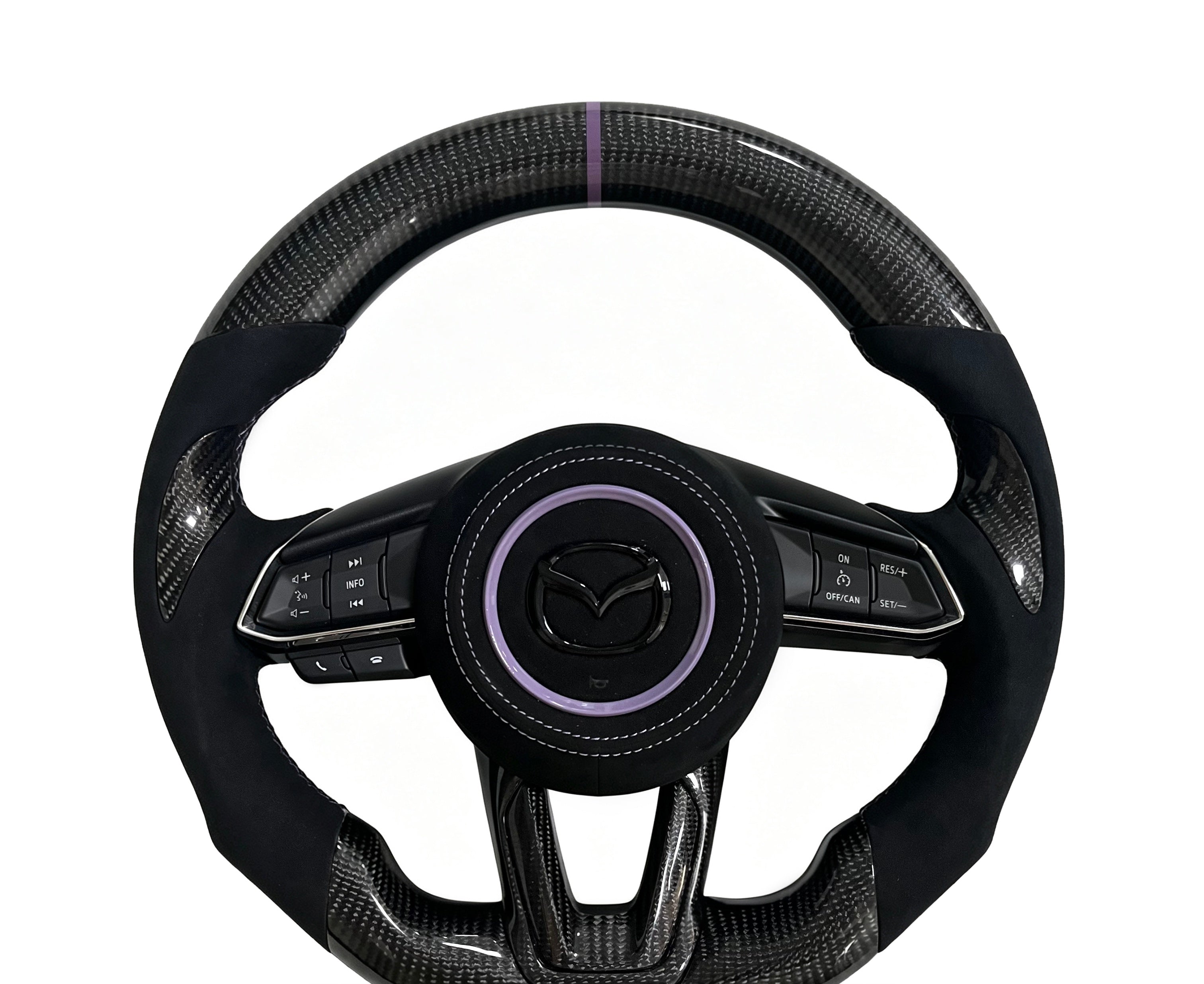 Mazda Carbon Fibre & Alcantara Steering Wheel (Design 8) on a clean white background