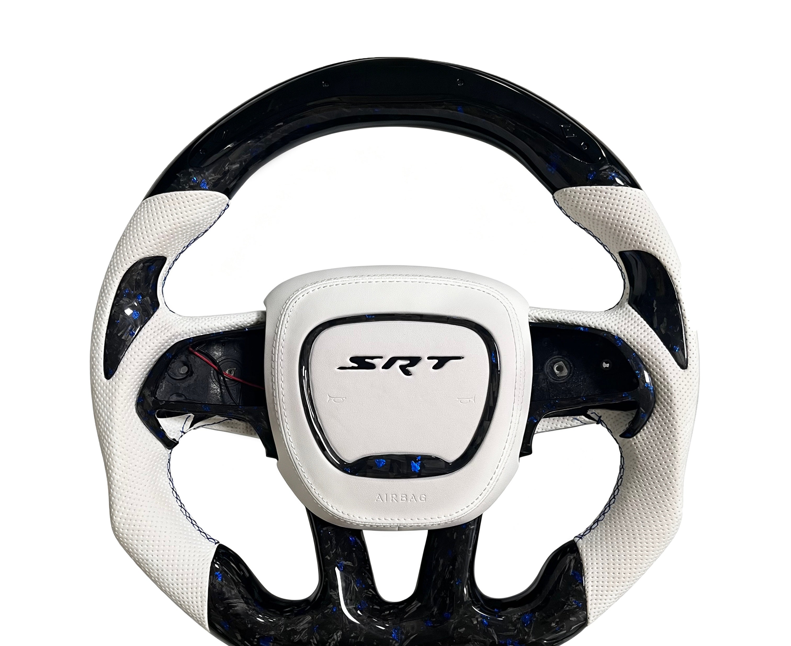 Dodge Forged Carbon Fibre & Perforated Leather Steering Wheel (Design 05) on a clean white background