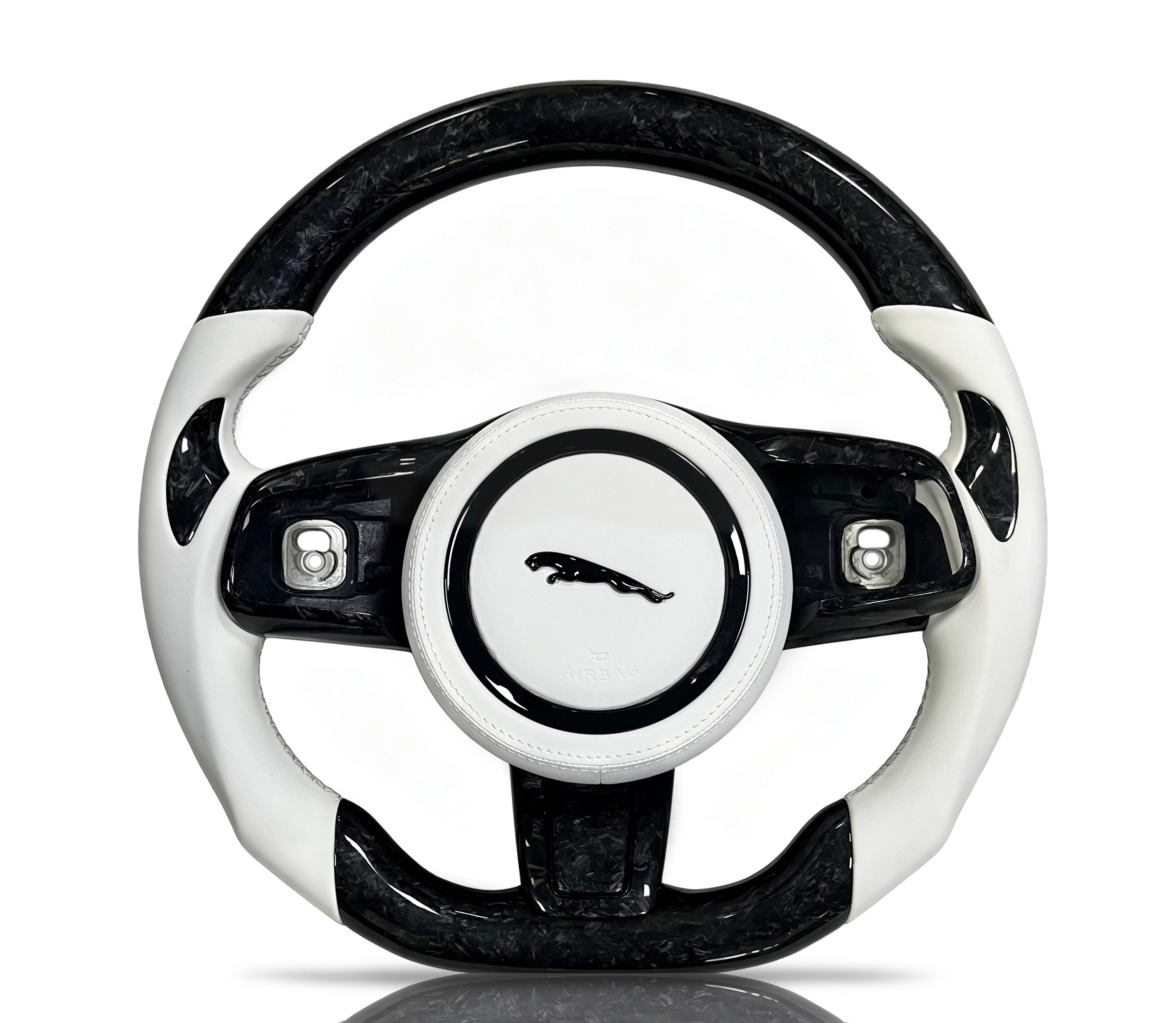 Jaguar Forged Carbon Fibre & Perforated Leather Steering Wheel (Design 9) on a clean white background