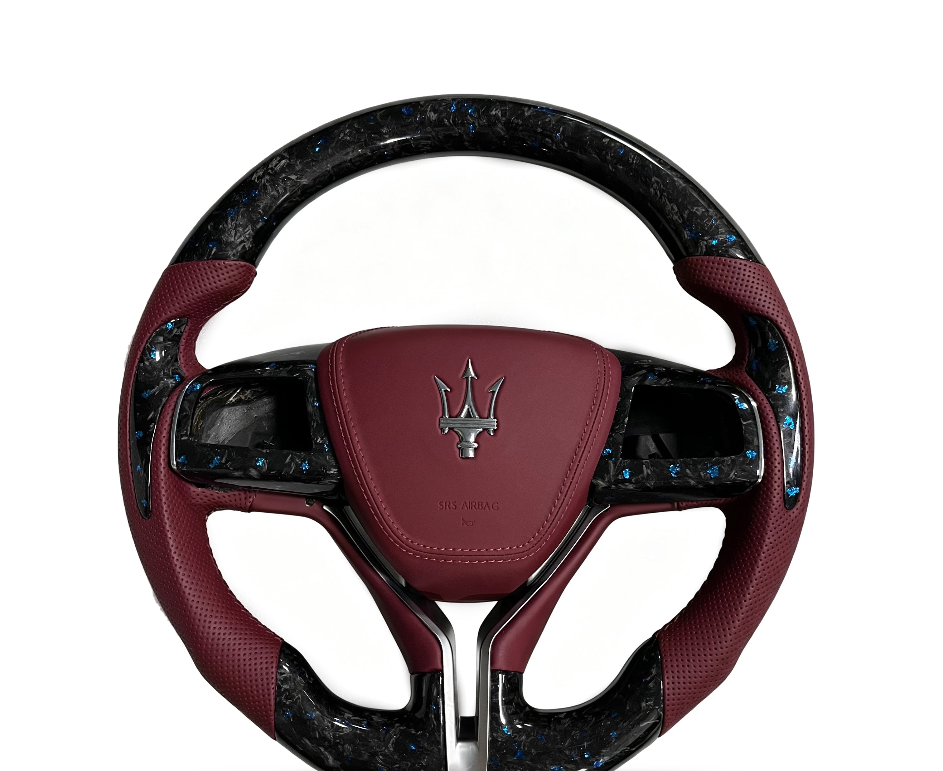 Maserati Forged Carbon Fibre & Perforated Leather Steering Wheel (Design 04) on a clean white background