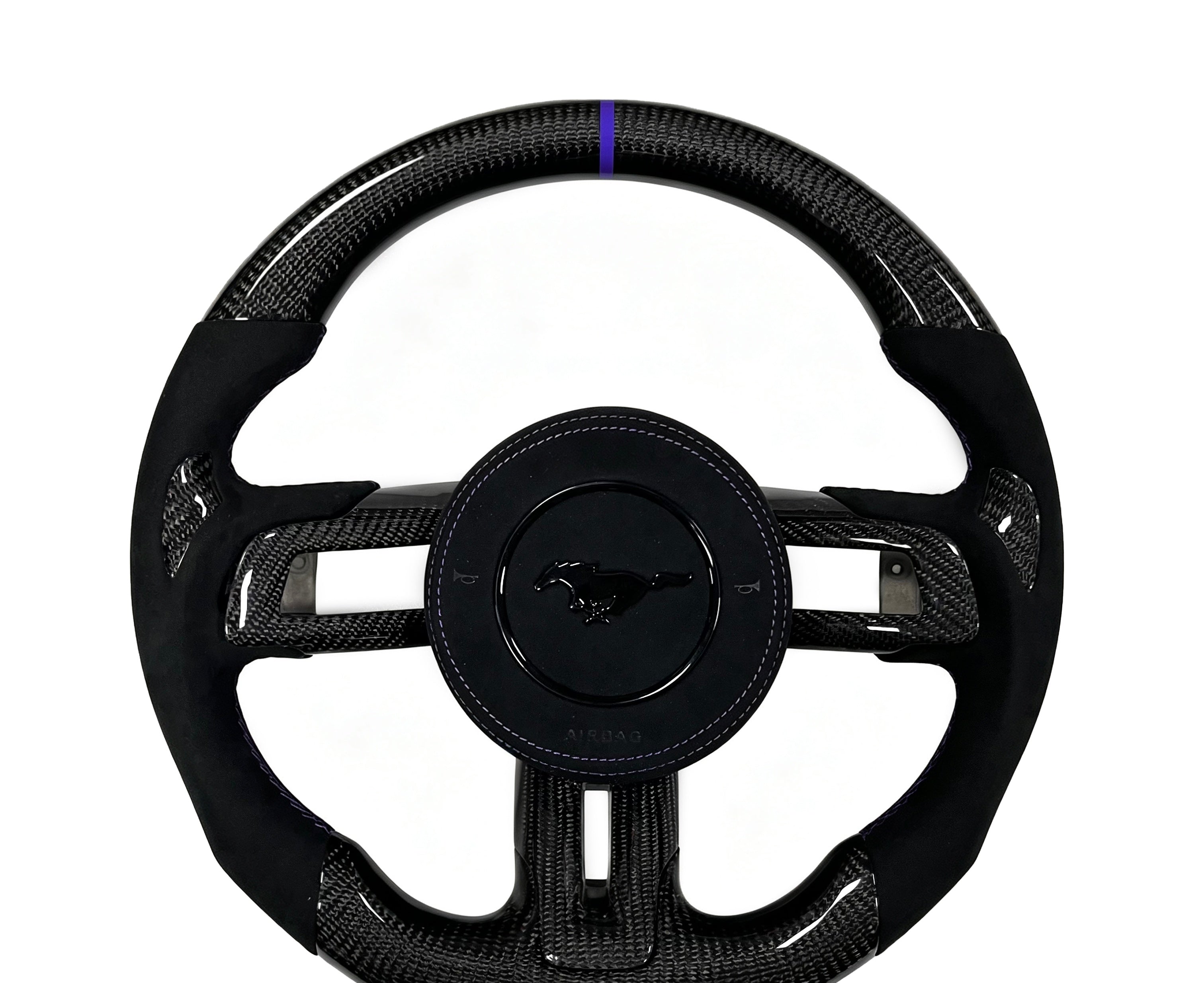 Ford Mustang Carbon Fibre & Perforated Leather Steering Wheel (Design 12) on a clean white background