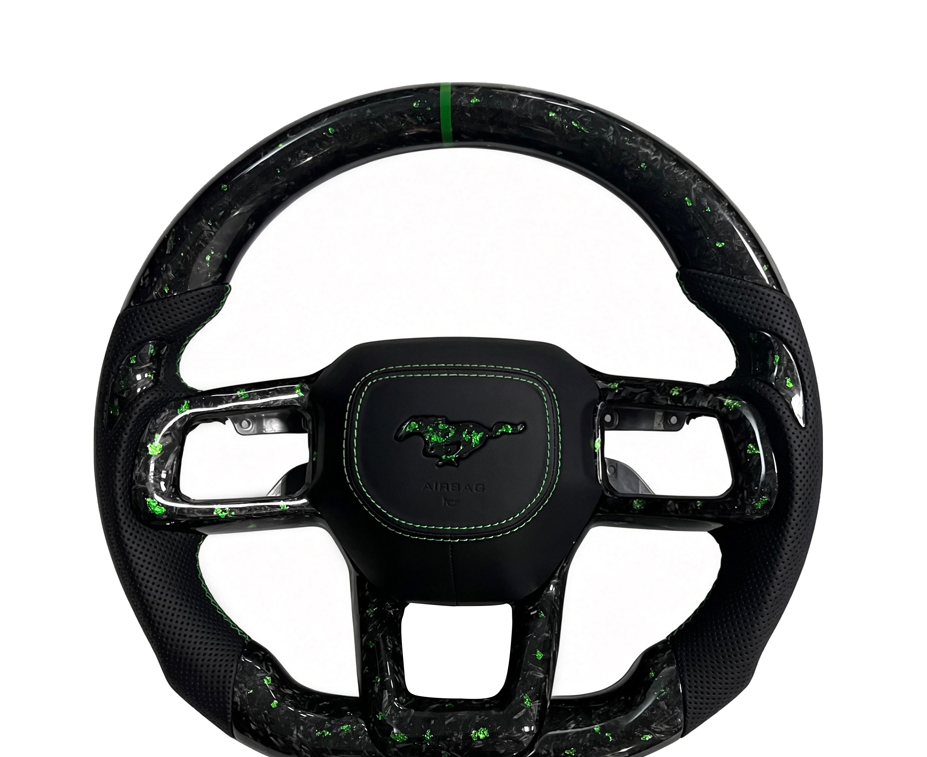 Ford Mustang Forged Carbon Fibre & Perforated Leather Steering Wheel (Design 1) on a clean white background