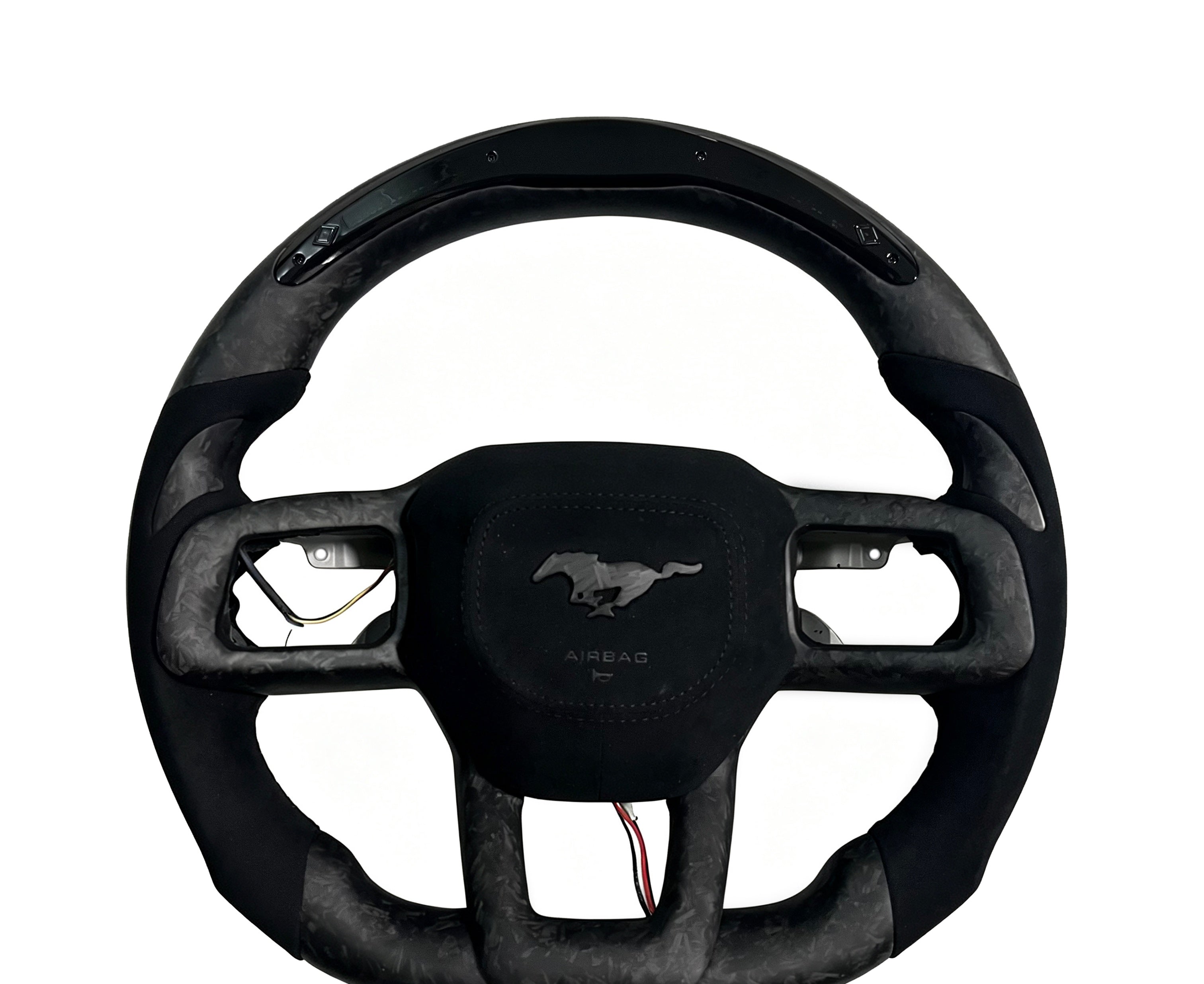 Ford Mustang Forged Matte Carbon Fibre & Alcantara Steering Wheel (Design 5) on a clean white background