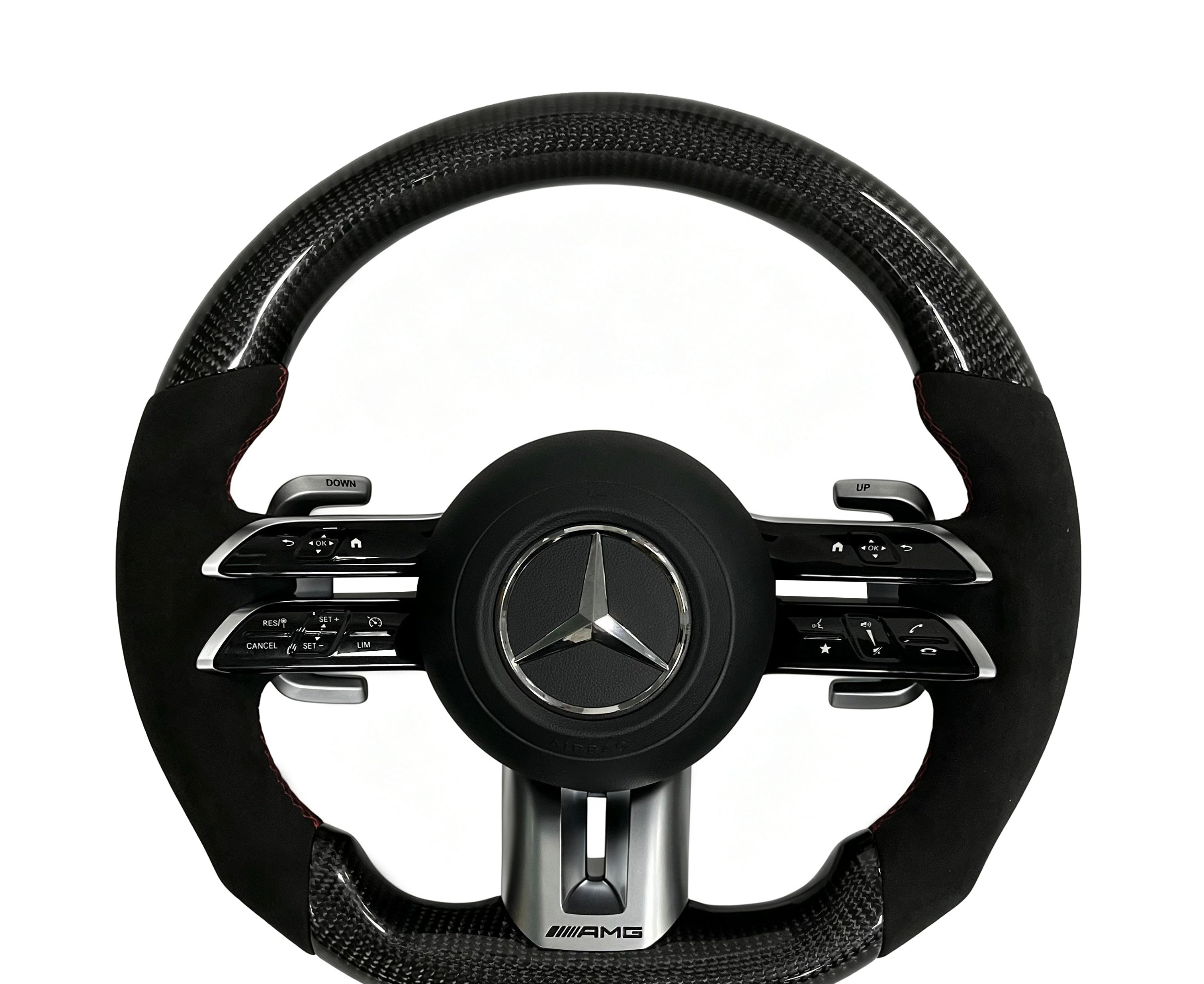 Mercedes-Benz Carbon Fibre & Alcantara Steering Wheel (Design 12) on a clean white background