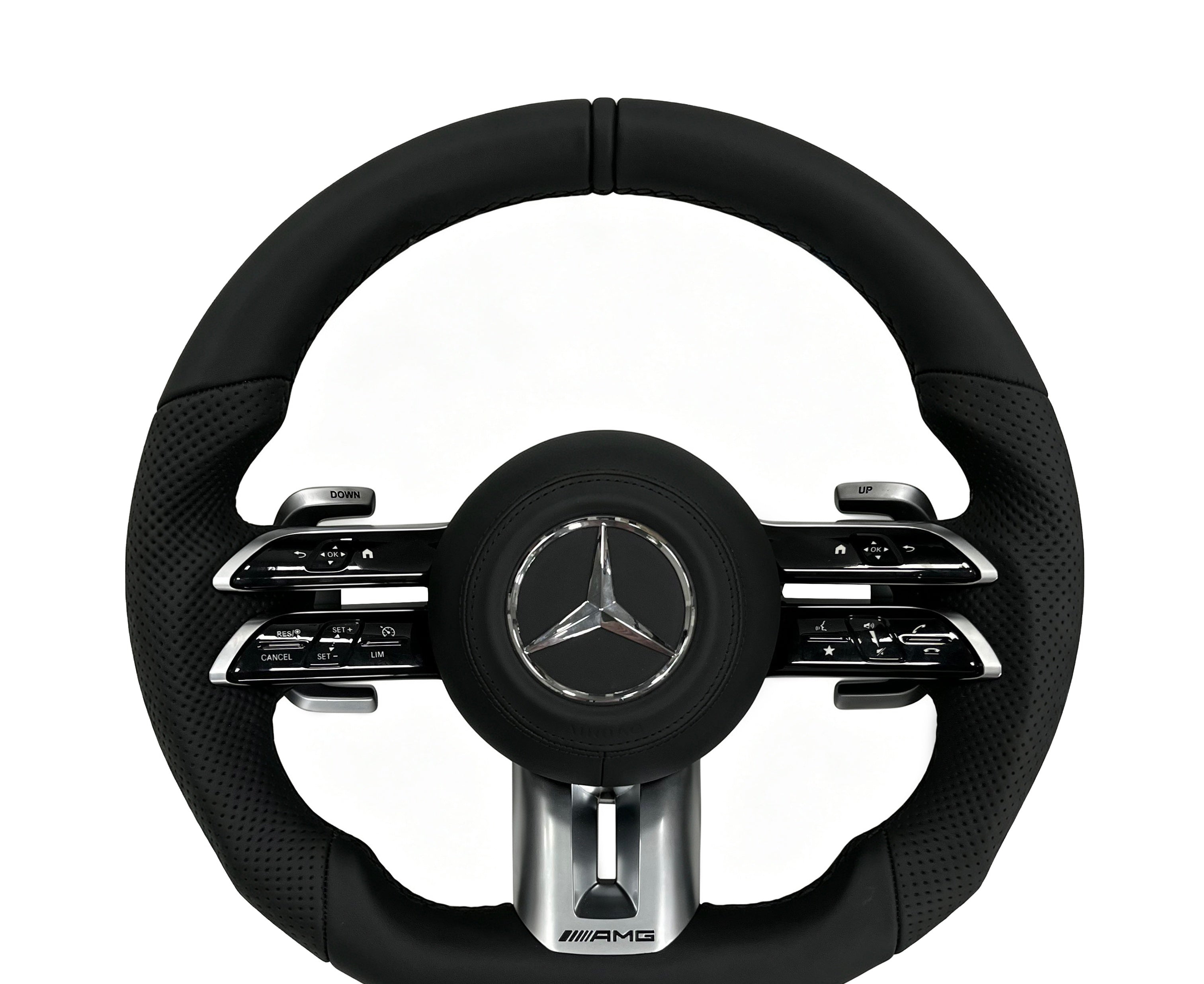 Mercedes-Benz Smooth Leather & Perforated Leather Steering Wheel (Design 16) on a clean white background