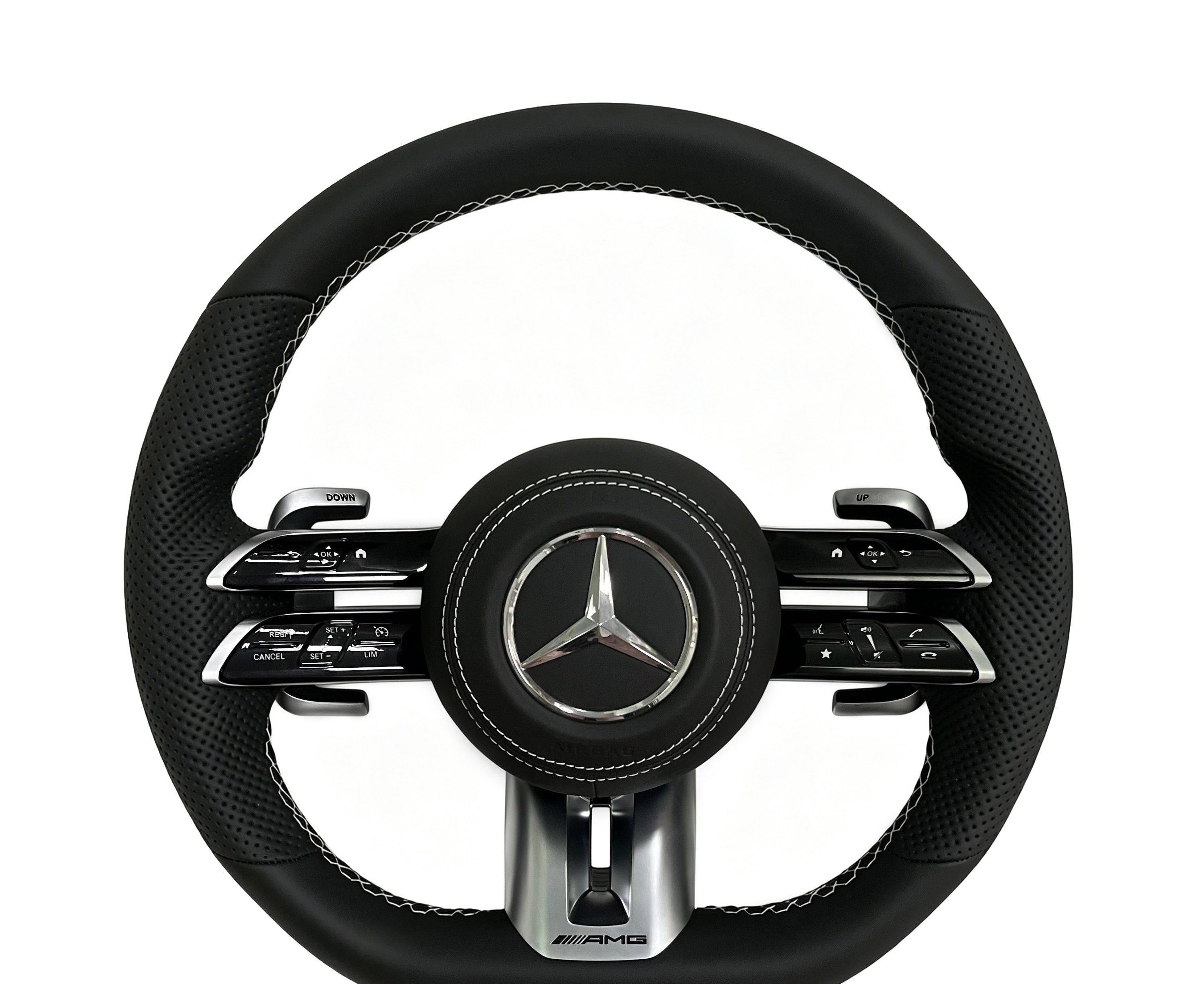 Mercedes-Benz Smooth Leather & Perforated Leather Steering Wheel (Design 25) on a clean white background
