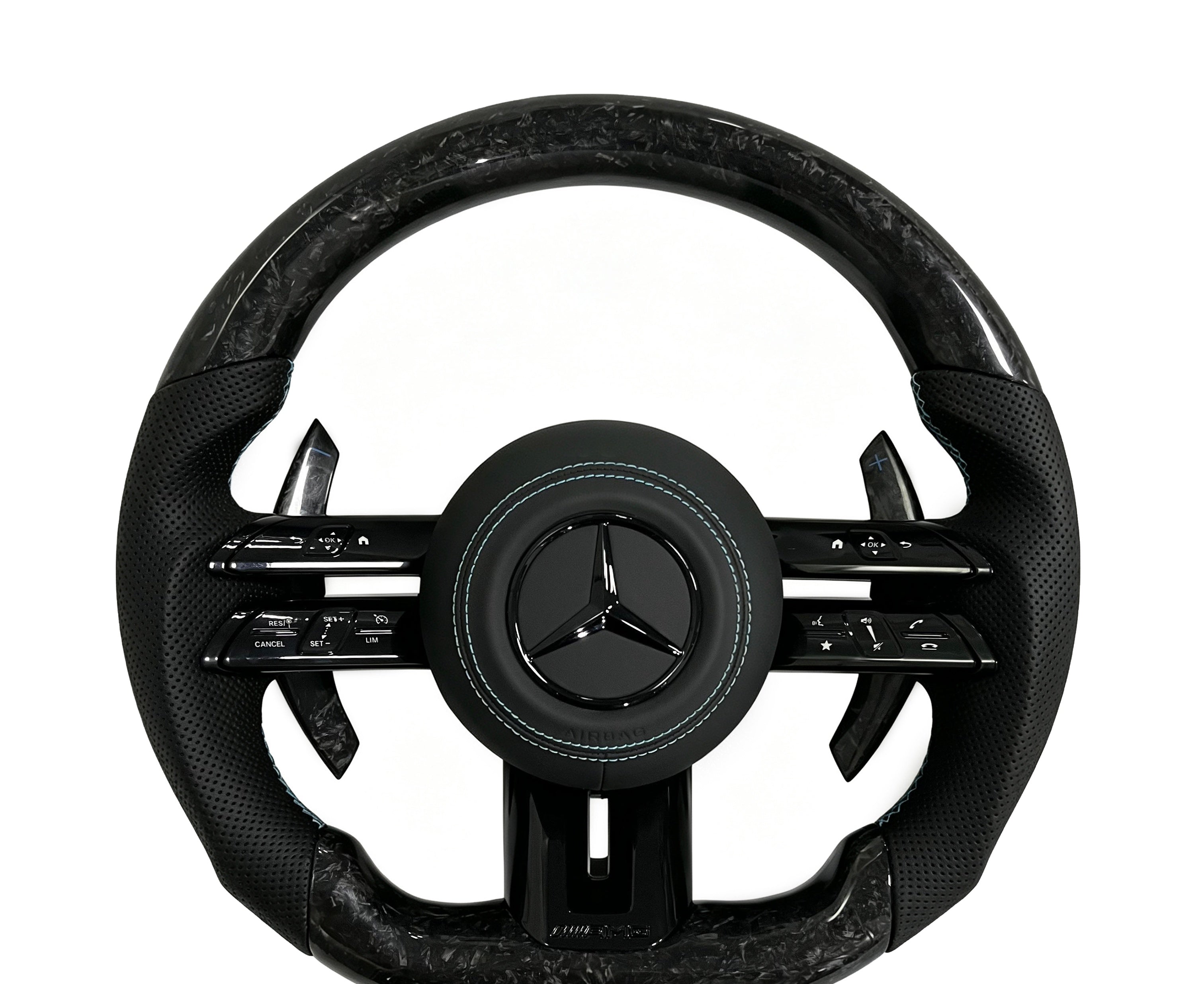 Mercedes-Benz Forged Carbon Fibre & Perforated Leather Steering Wheel (Design 32) on a clean white background